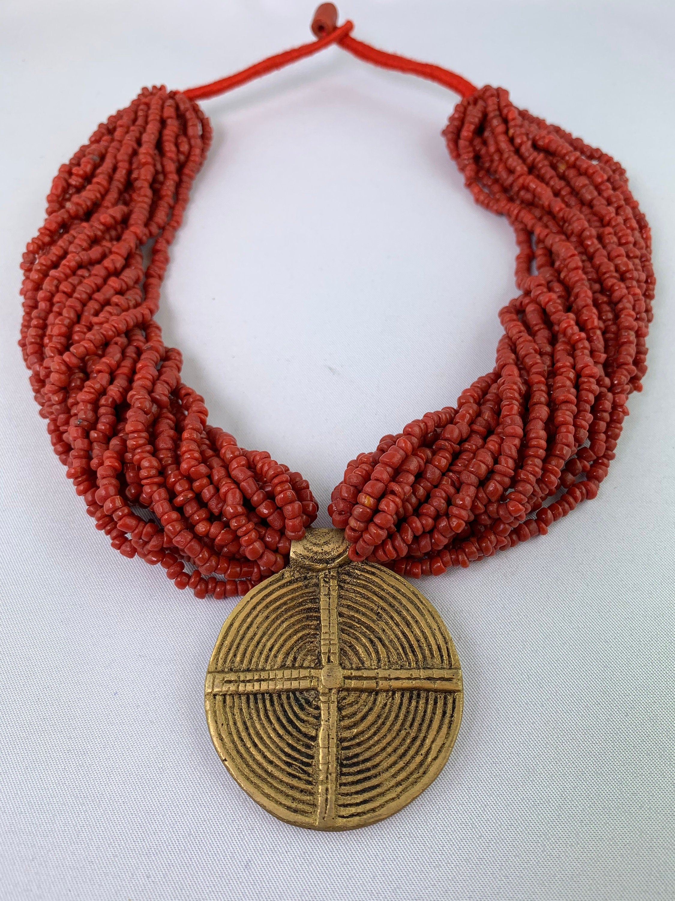 Kette Glasperlen Messing Amulett Tribal Beads Unique Necklace Ethno Chic