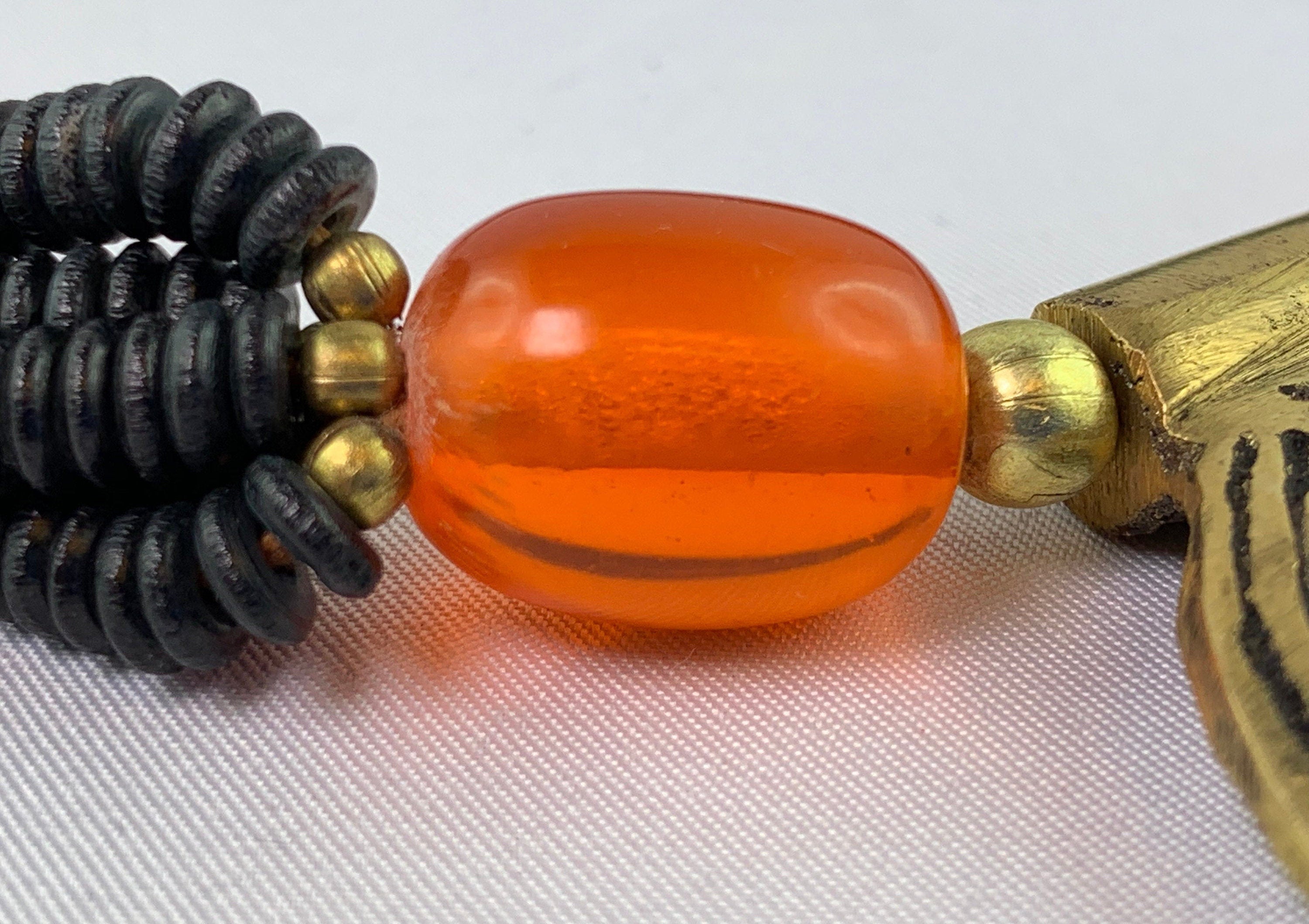 Halskette Beinperlen Harz Messing Ethno Chic Unique Necklace Tribal Beads