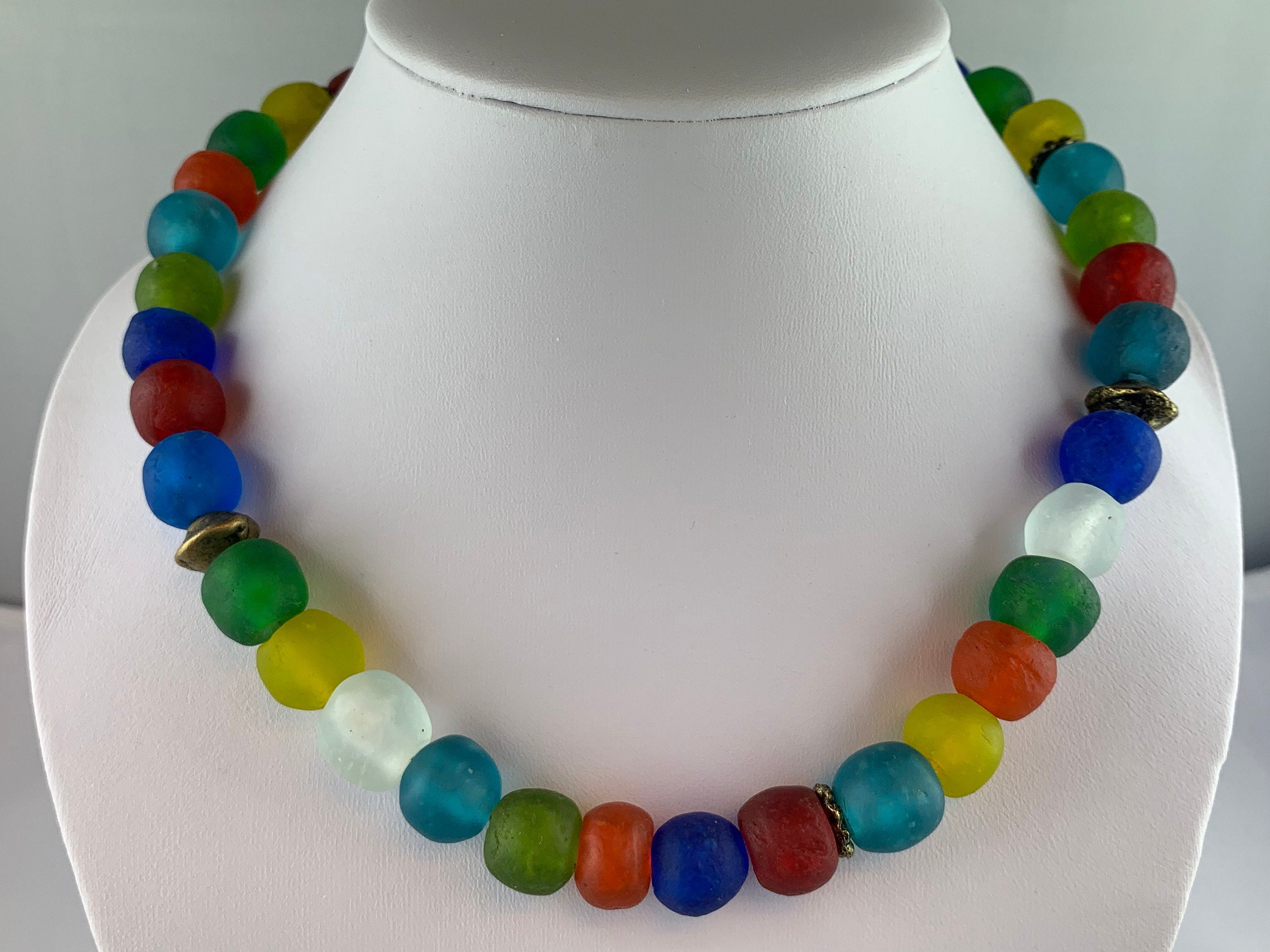 Kette Glasperlen Recycling Kroba Glass Ghana Tribal Beads Handmade Unique Necklace
