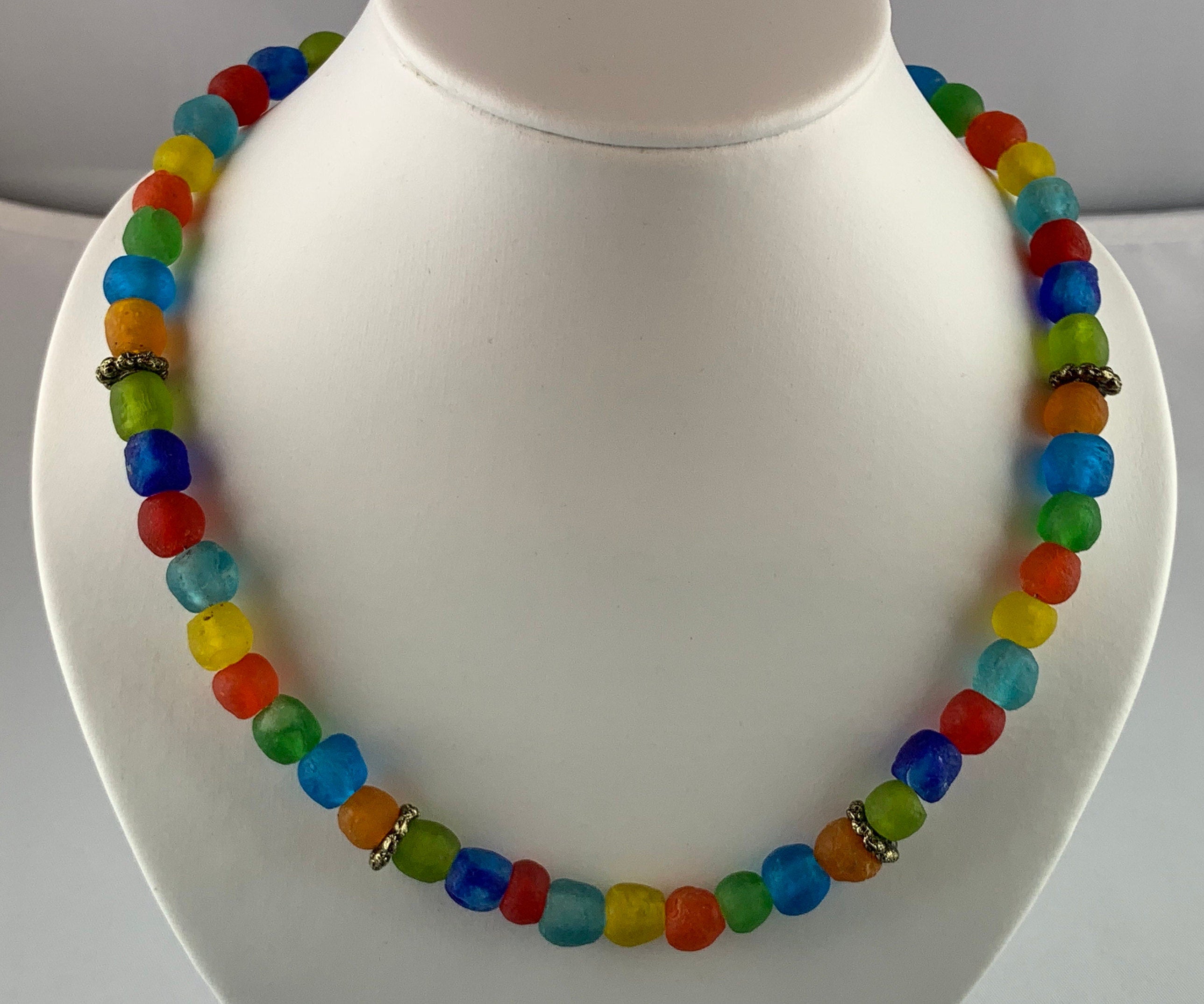 Kette Glasperlen Recycling Kroba Glass Ghana Tribal Beads Handmade Unique Necklace