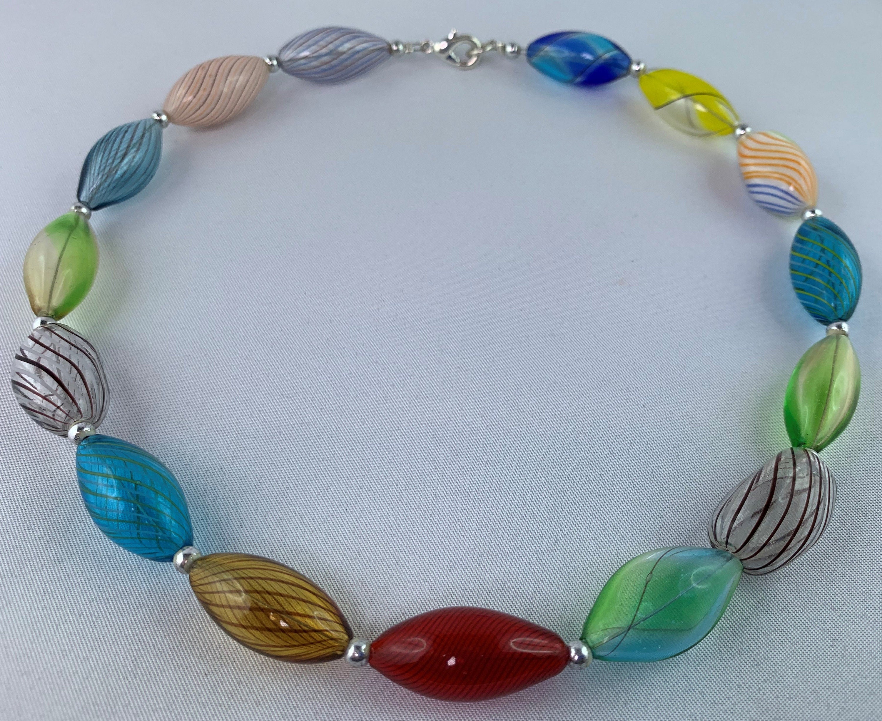 Kette Hohlglasperlen Formschön Lampwork Beads Unique Glass Necklace
