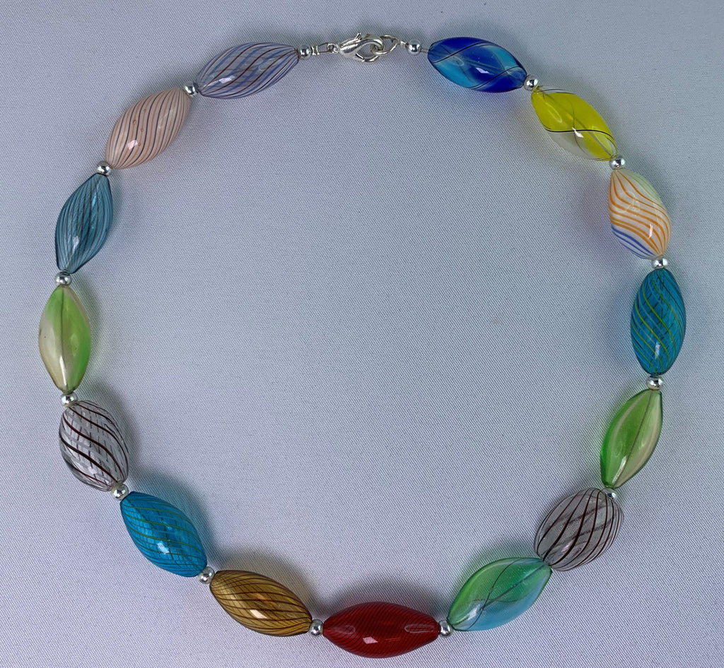 Kette Hohlglasperlen Formschön Lampwork Beads Unique Glass Necklace