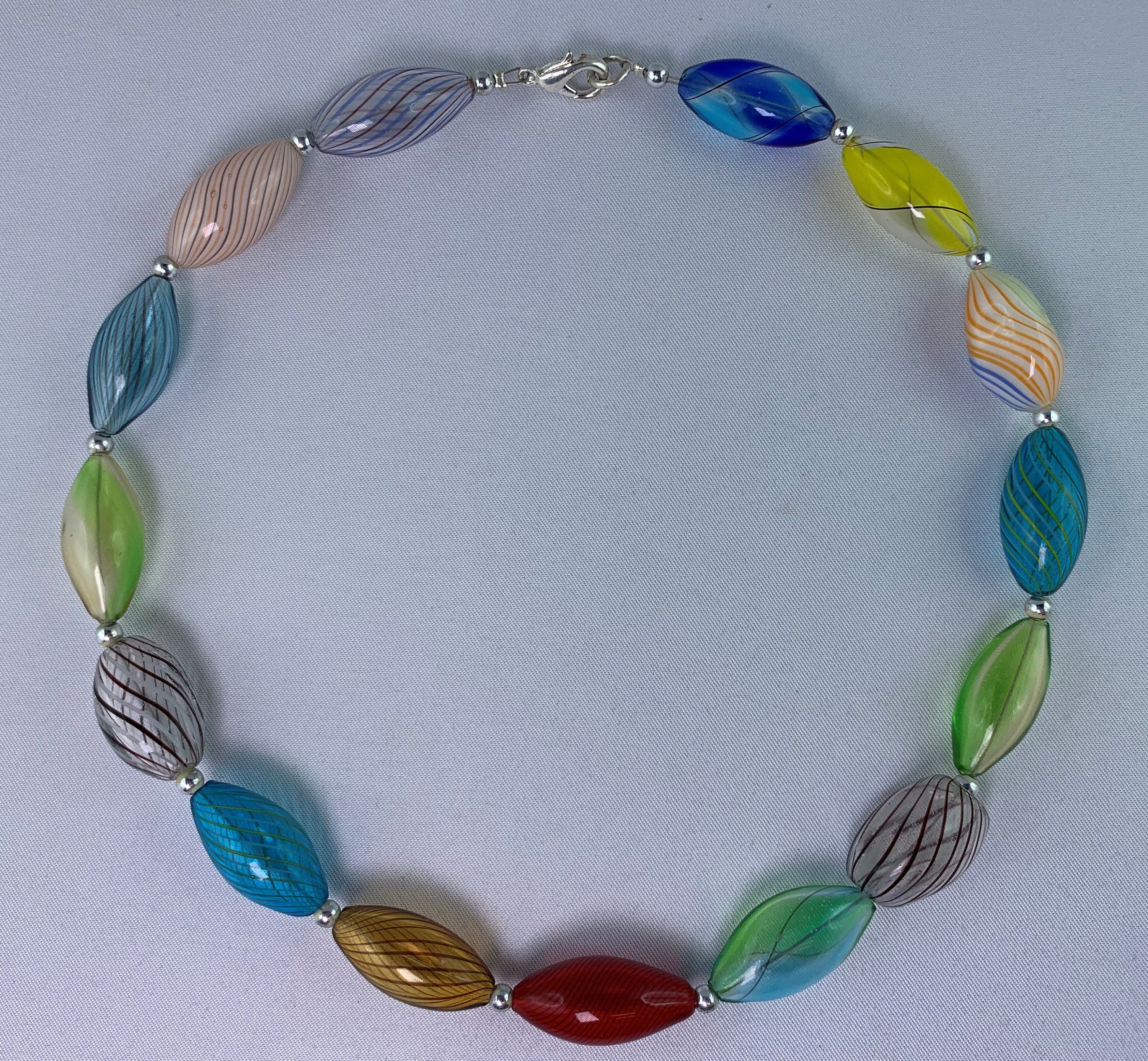 Kette Hohlglasperlen Formschön Lampwork Beads Unique Glass Necklace