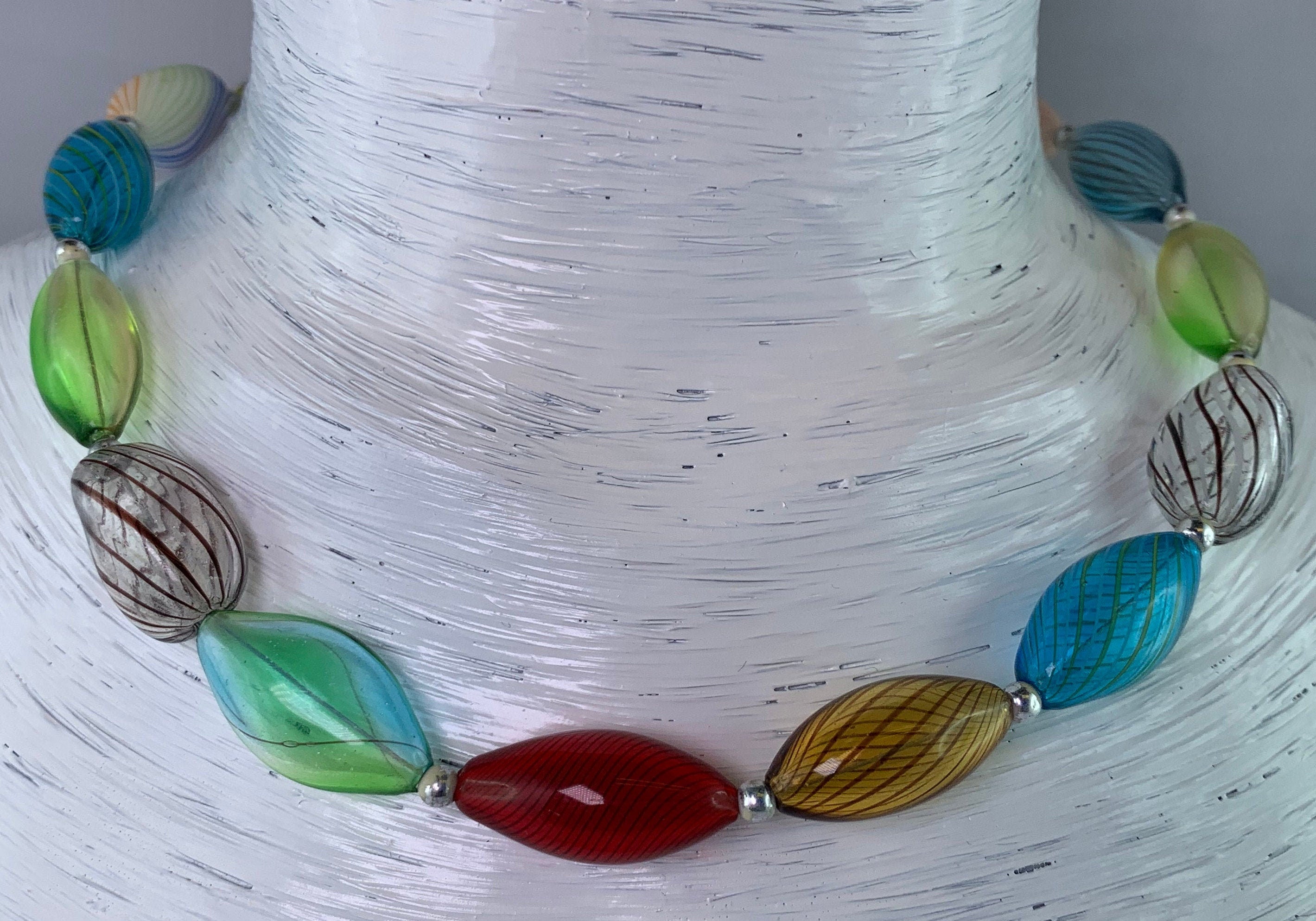 Kette Hohlglasperlen Formschön Lampwork Beads Unique Glass Necklace
