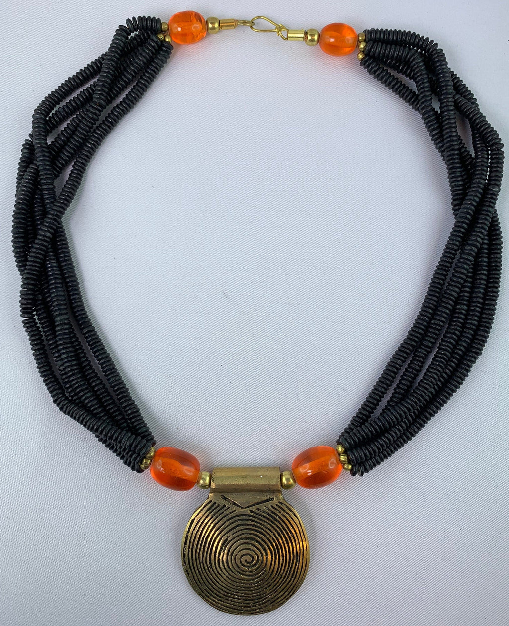 Halskette Beinperlen Harz Messing Ethno Chic Unique Necklace Tribal Beads