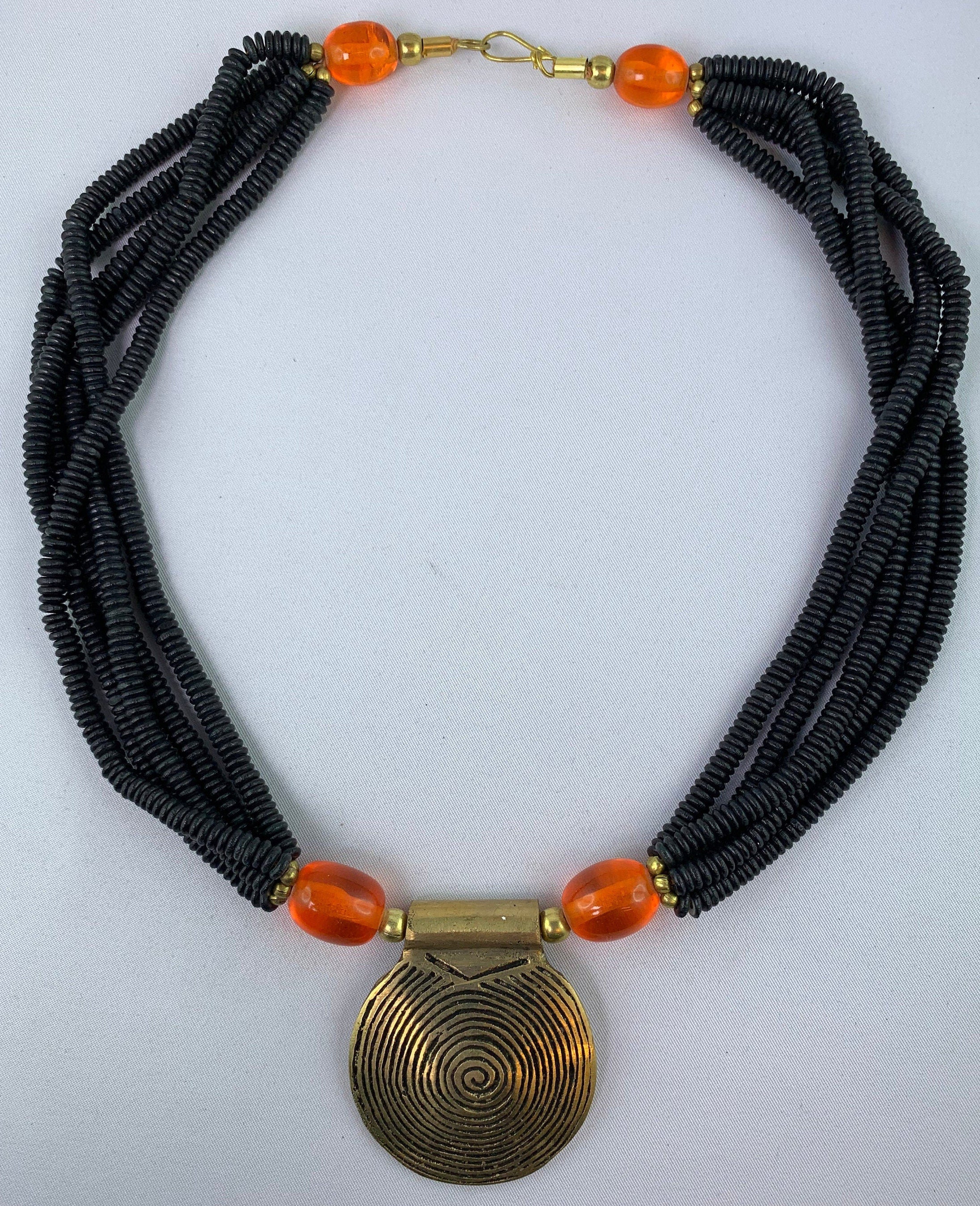 Halskette Beinperlen Harz Messing Ethno Chic Unique Necklace Tribal Beads