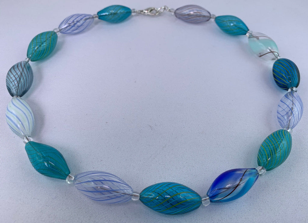 Kette Hohlglasperlen Formschön Lampwork Beads Unique Glass Necklace
