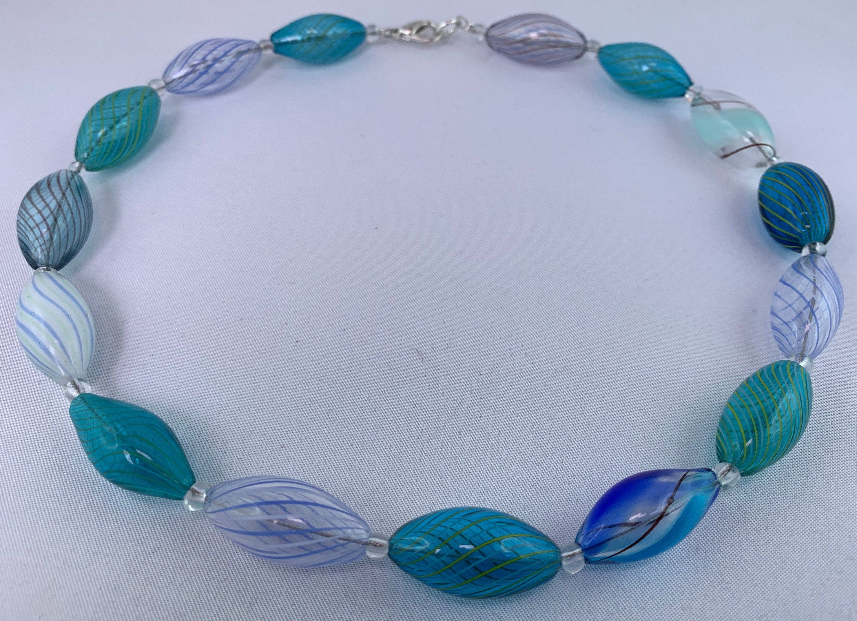 Kette Hohlglasperlen Formschön Lampwork Beads Unique Glass Necklace