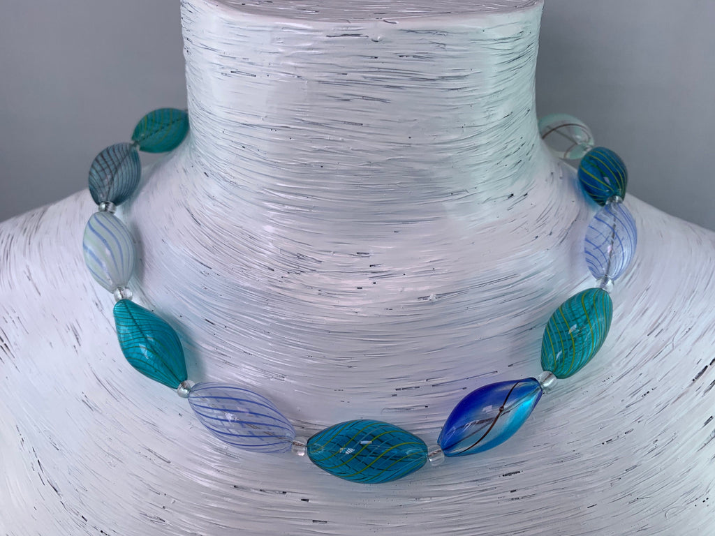 Kette Hohlglasperlen Formschön Lampwork Beads Unique Glass Necklace