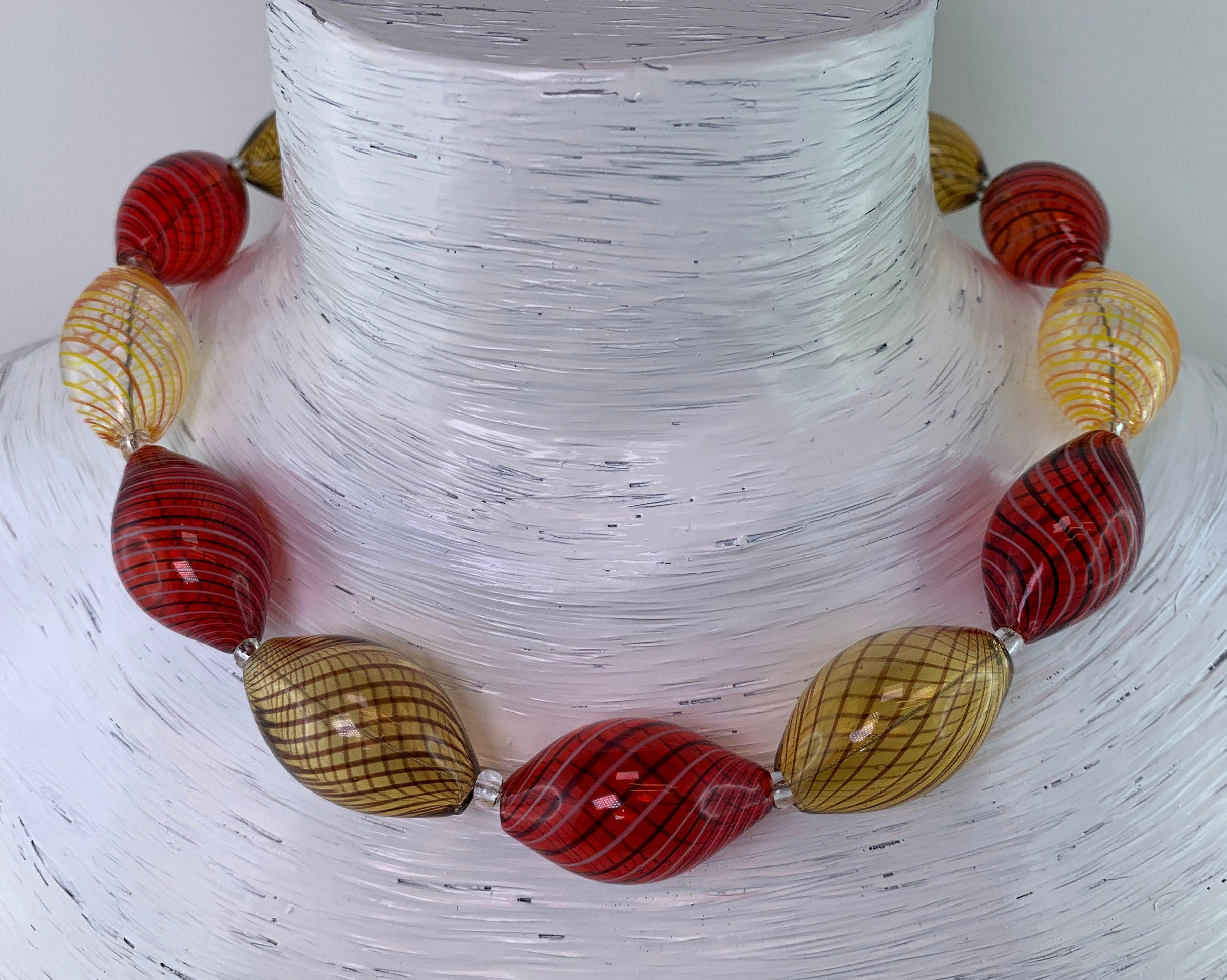 Kette Hohlglasperlen Formschön Lampwork Beads Unique Glass Necklace