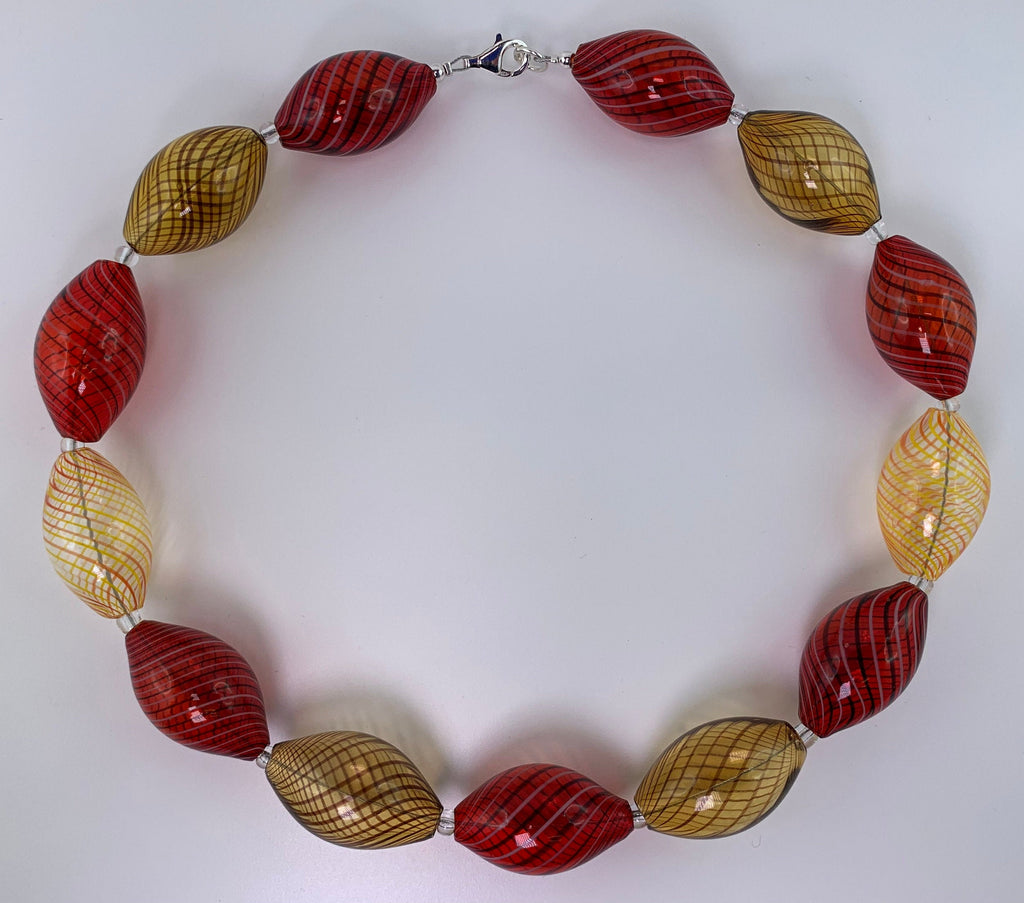 Kette Hohlglasperlen Formschön Lampwork Beads Unique Glass Necklace