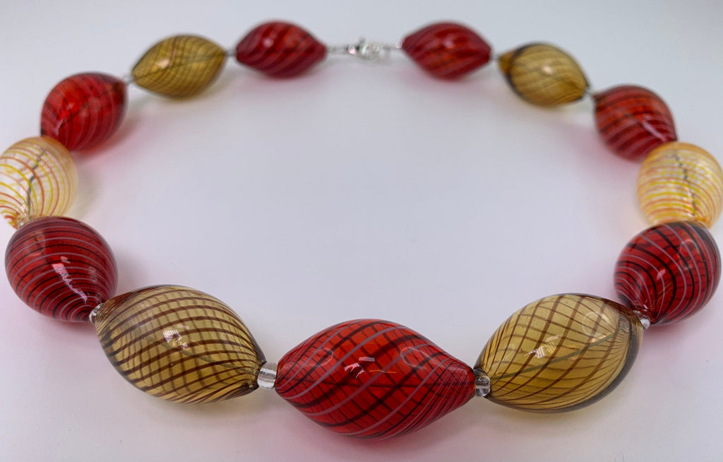 Kette Hohlglasperlen Formschön Lampwork Beads Unique Glass Necklace