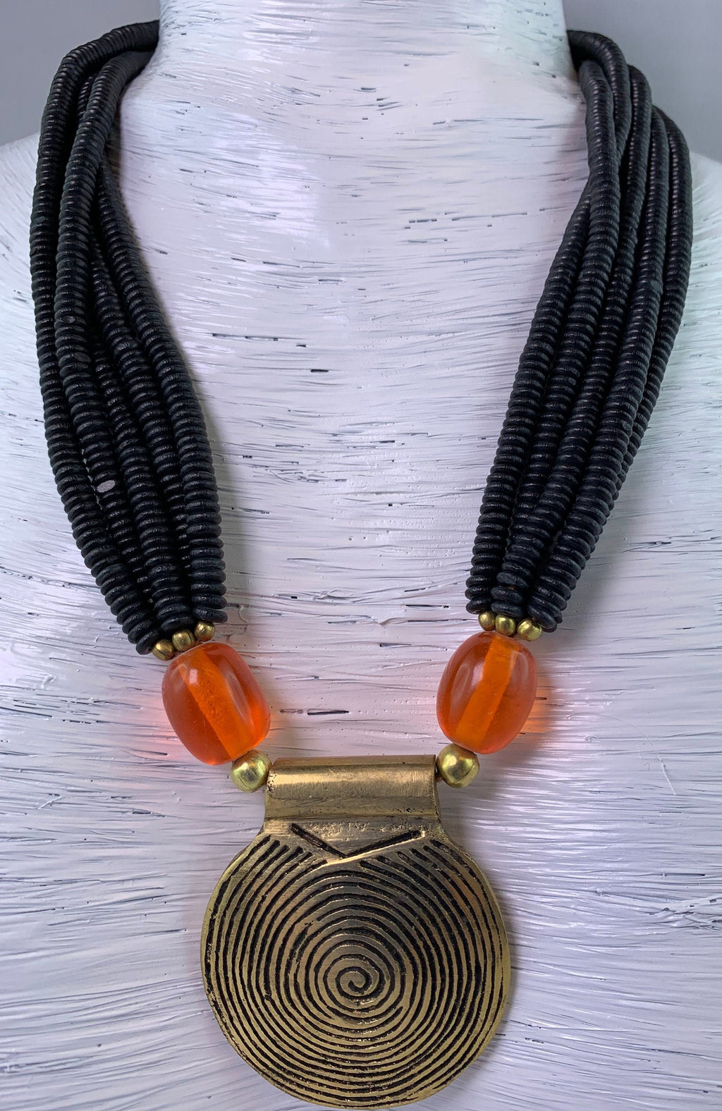 Halskette Beinperlen Harz Messing Ethno Chic Unique Necklace Tribal Beads