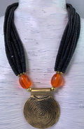 Halskette Beinperlen Harz Messing Ethno Chic Unique Necklace Tribal Beads