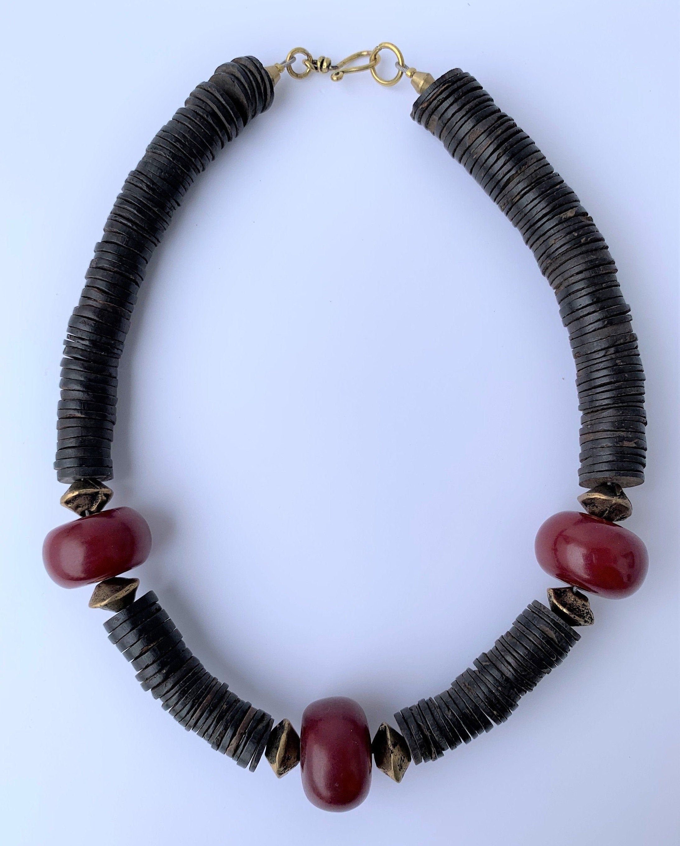 Coconut Resin Unique Necklace Tribal Beads Ethno Chic