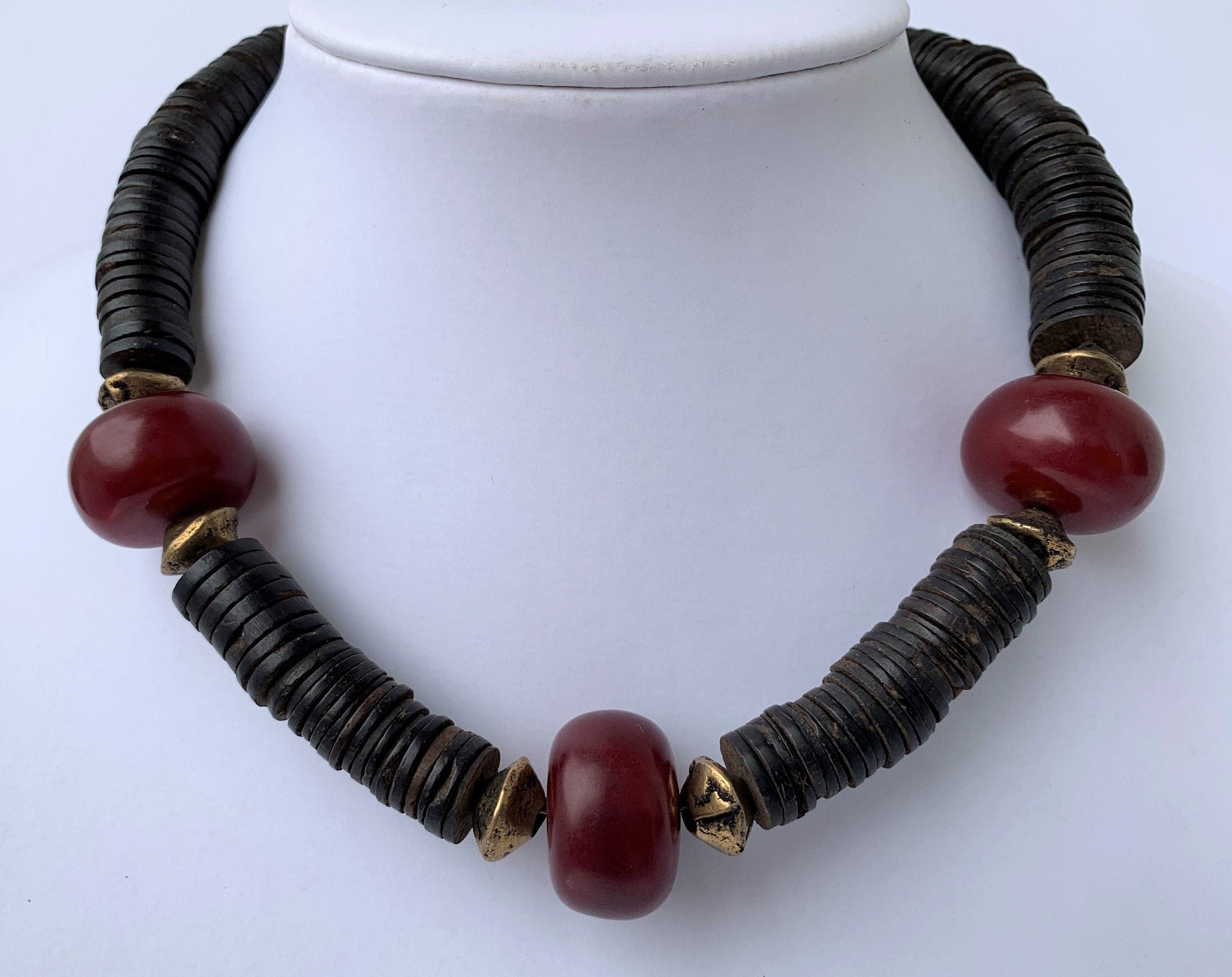 Coconut Resin Unique Necklace Tribal Beads Ethno Chic
