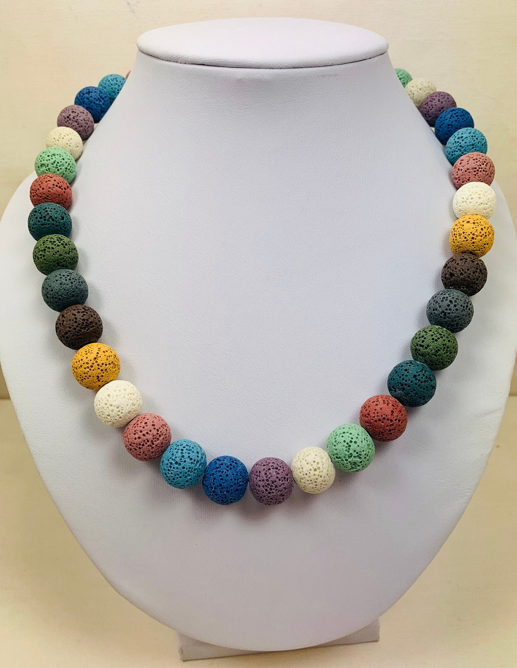 Necklace Lava Beads Silver Carabiner Handmade Unique Necklace Tribal Beads