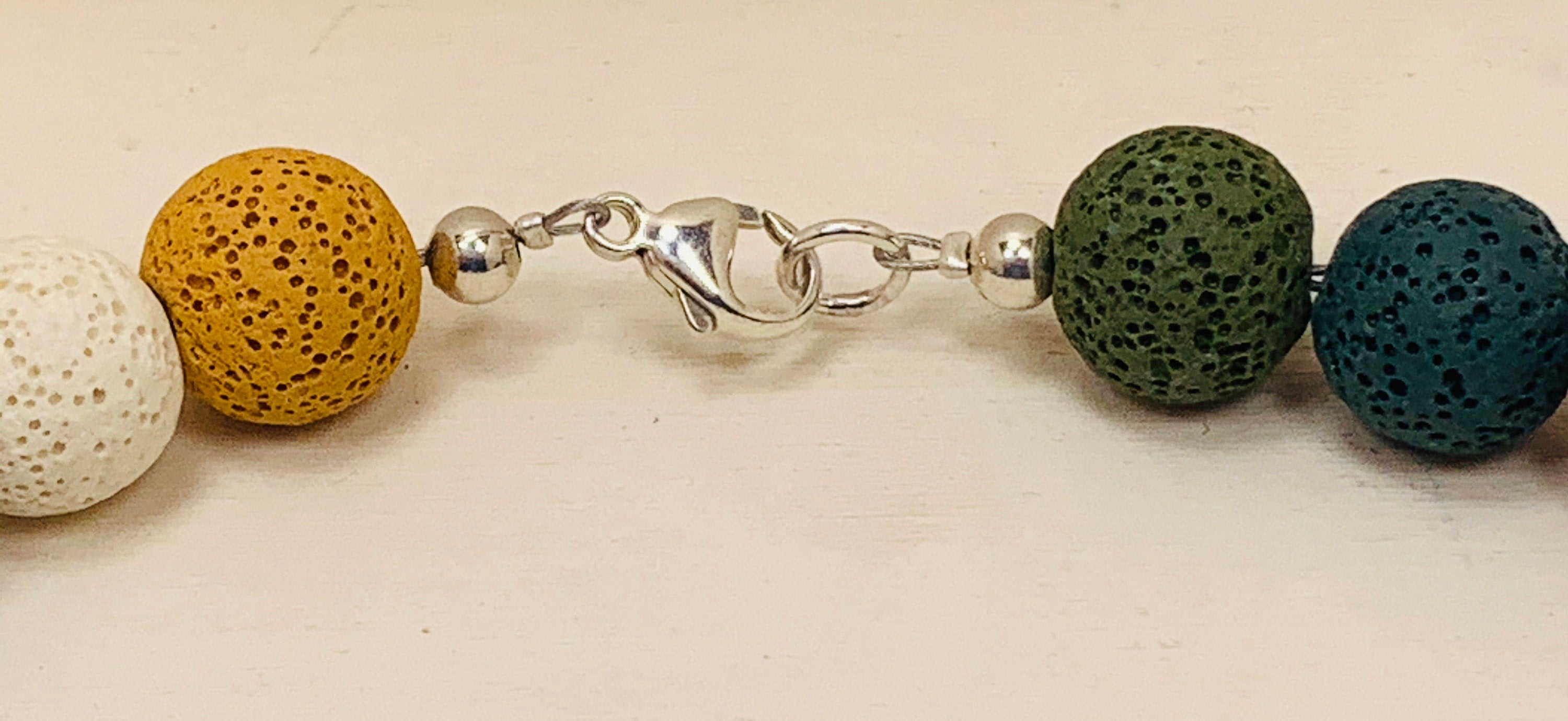 Necklace Lava Beads Silver Carabiner Handmade Unique Necklace Tribal Beads