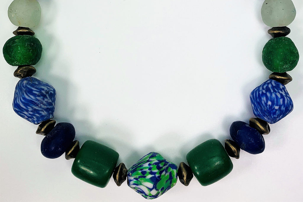 Glass Bead Chain Recycling Krobo Glass Ghana Ethno Chic Tribal Beads Handmade Unique Necklace