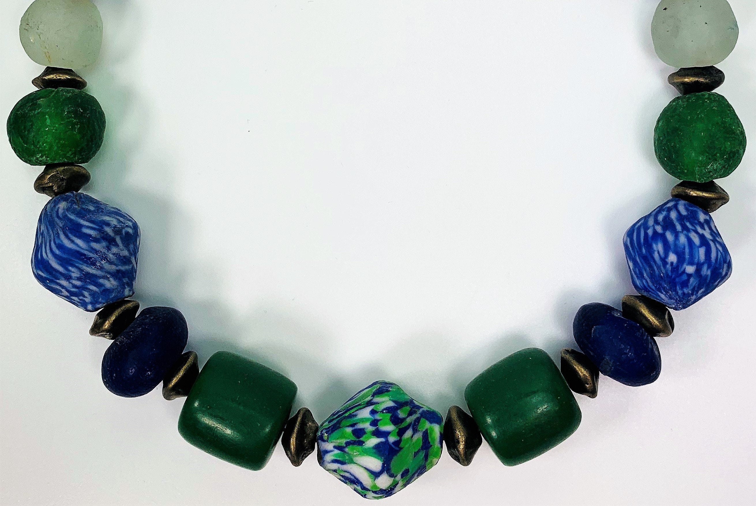 Glass Bead Chain Recycling Krobo Glass Ghana Ethno Chic Tribal Beads Handmade Unique Necklace