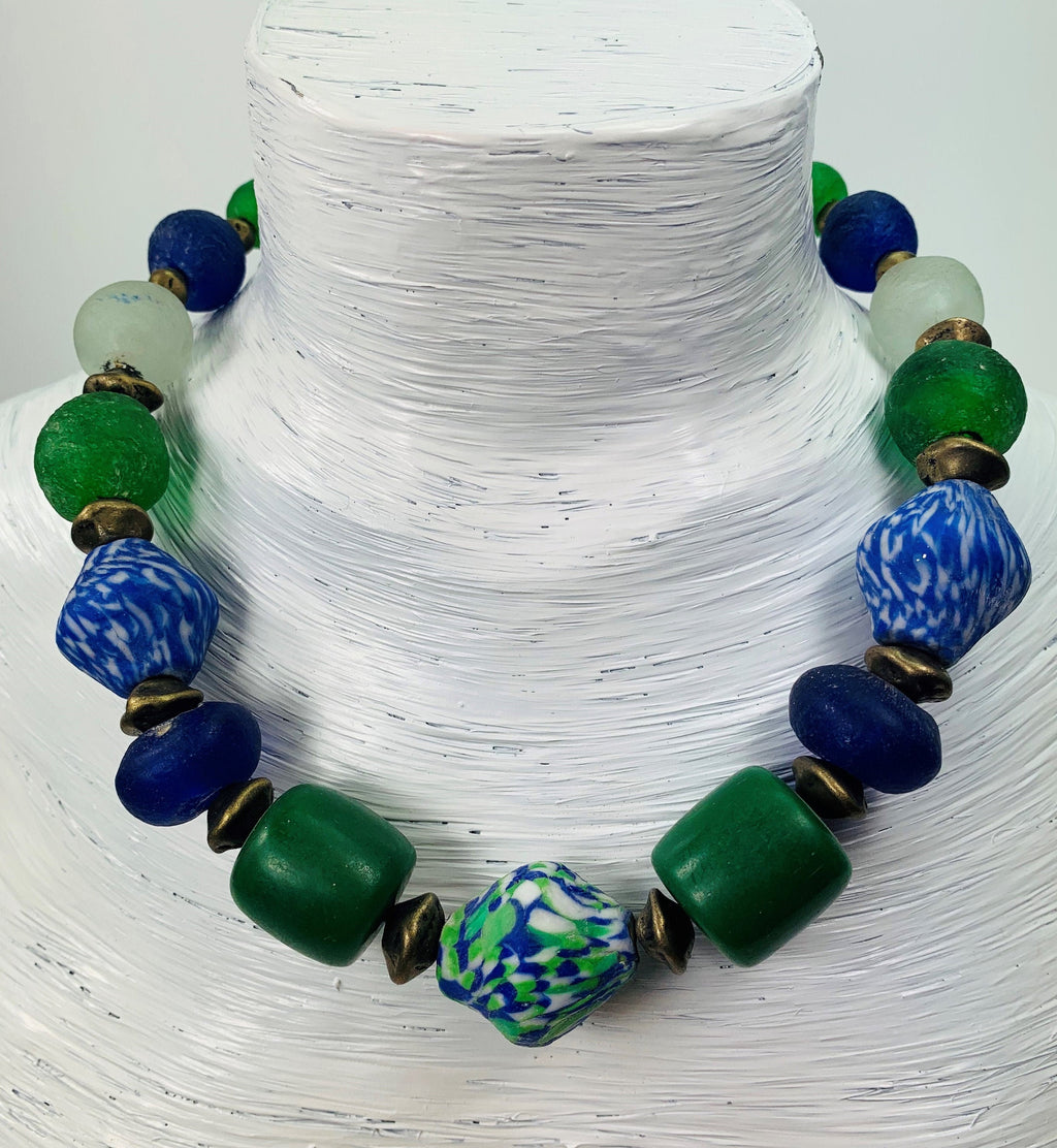 Glass Bead Chain Recycling Krobo Glass Ghana Ethno Chic Tribal Beads Handmade Unique Necklace