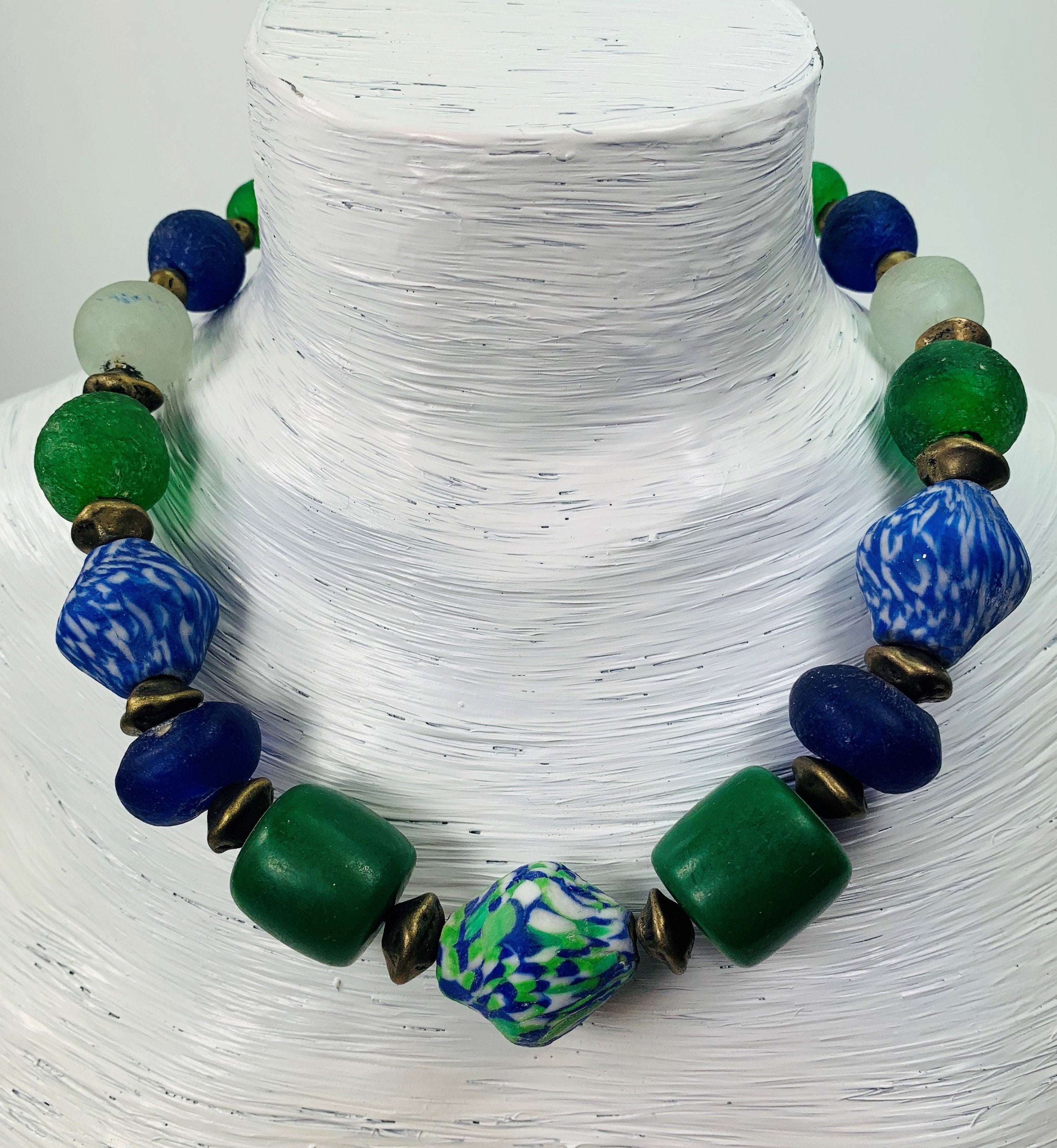 Glass Bead Chain Recycling Krobo Glass Ghana Ethno Chic Tribal Beads Handmade Unique Necklace