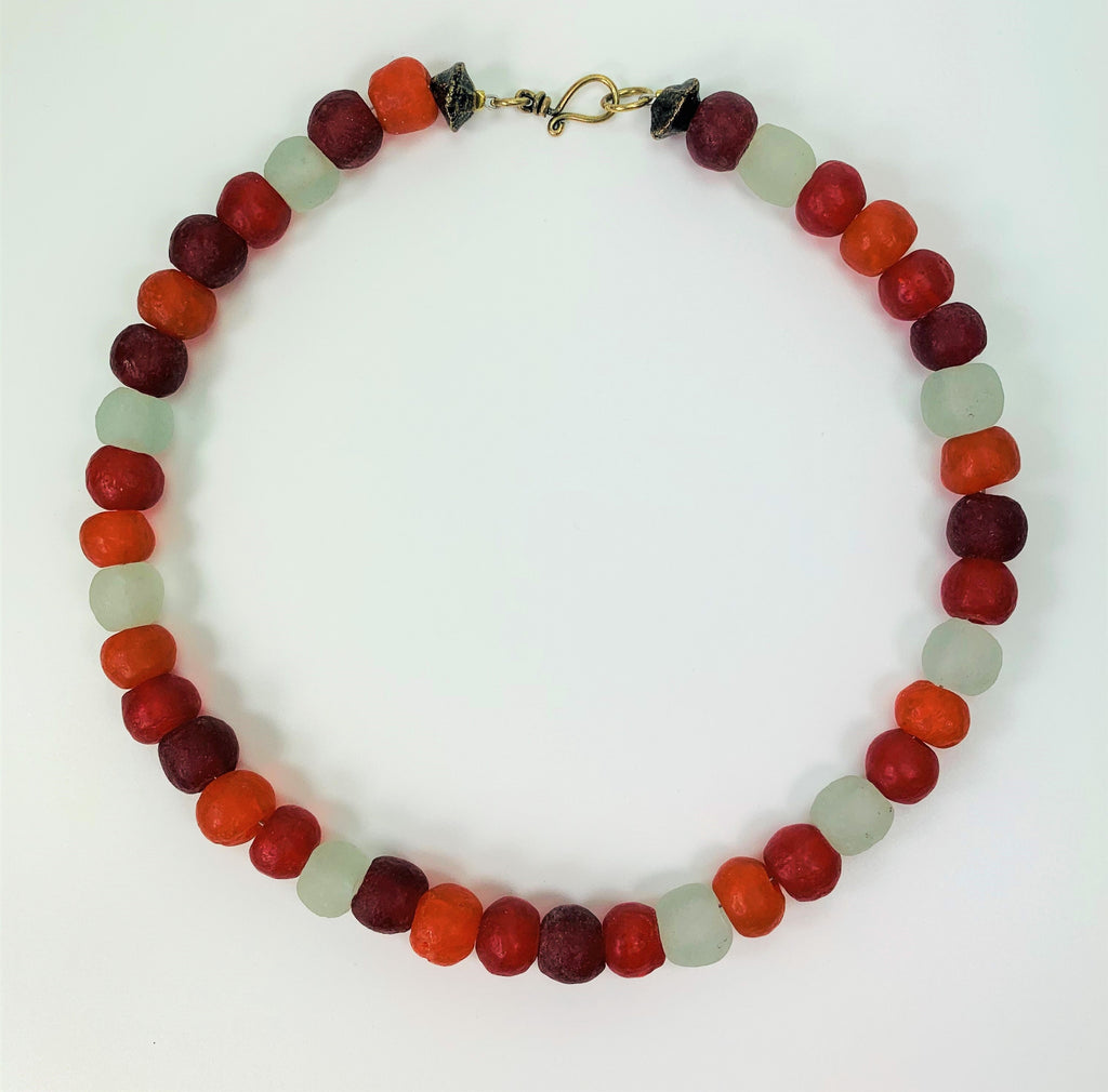 Kette Glasperlen Recycling Kroba Glass Ghana Tribal Beads Handmade Unique Necklace Ethno Chic