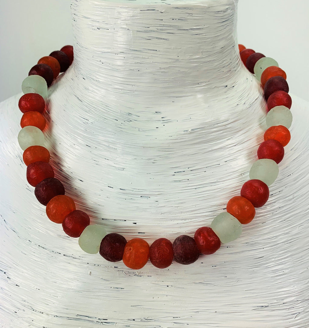 Kette Glasperlen Recycling Kroba Glass Ghana Tribal Beads Handmade Unique Necklace Ethno Chic