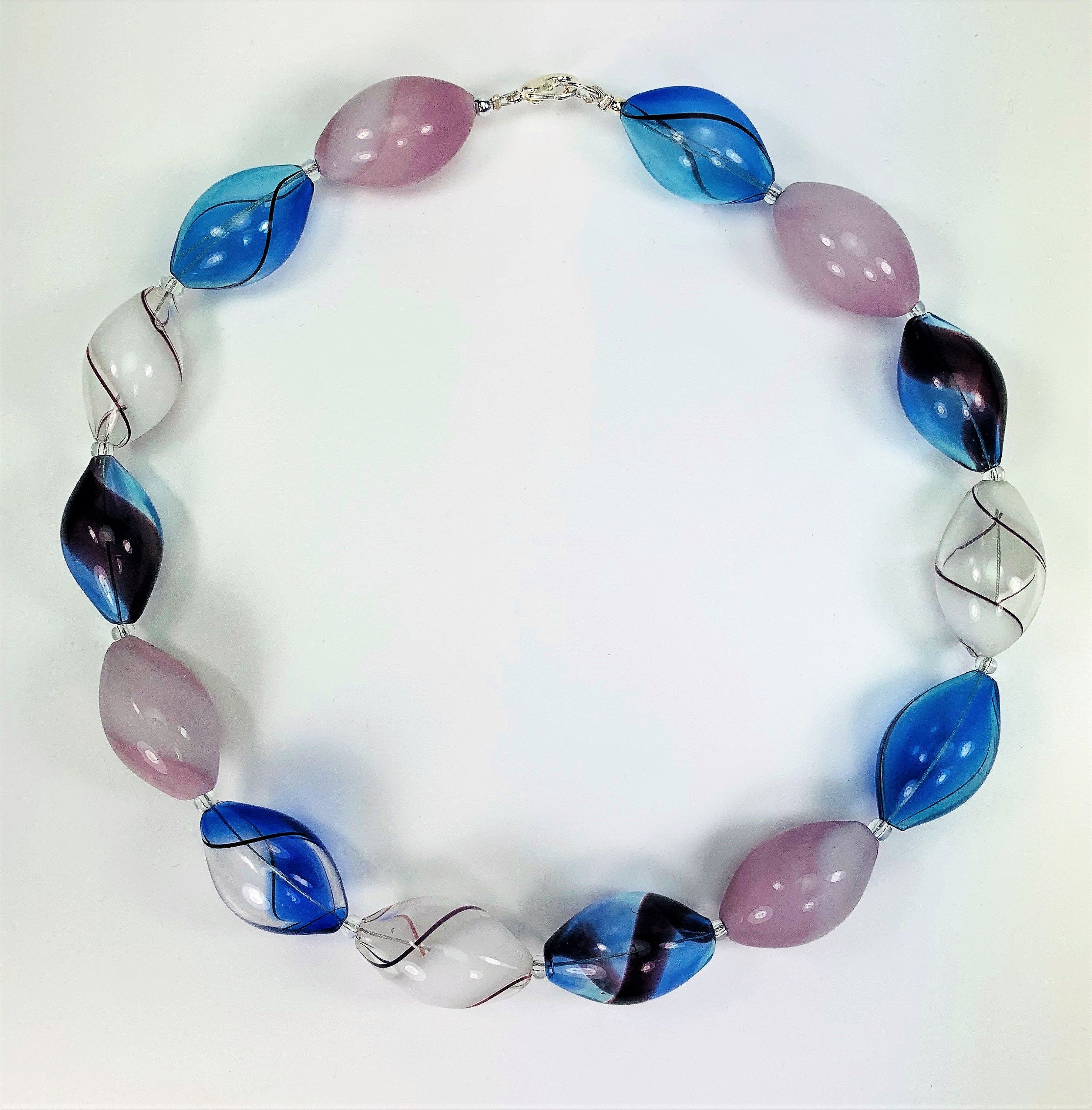 Kette Hohlglasperlen Formschön Lampwork Beads Unique Glass Necklace Ethno Chic