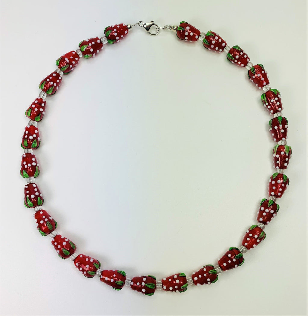 Kette Glasperlen Erdbeeren Glass Beads Handmade Unique Necklace