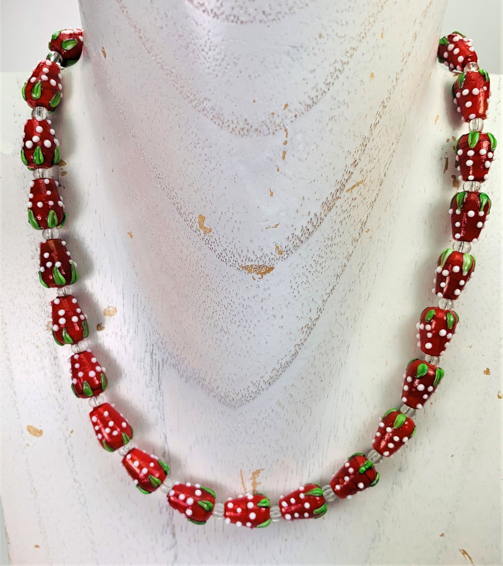 Kette Glasperlen Erdbeeren Glass Beads Handmade Unique Necklace