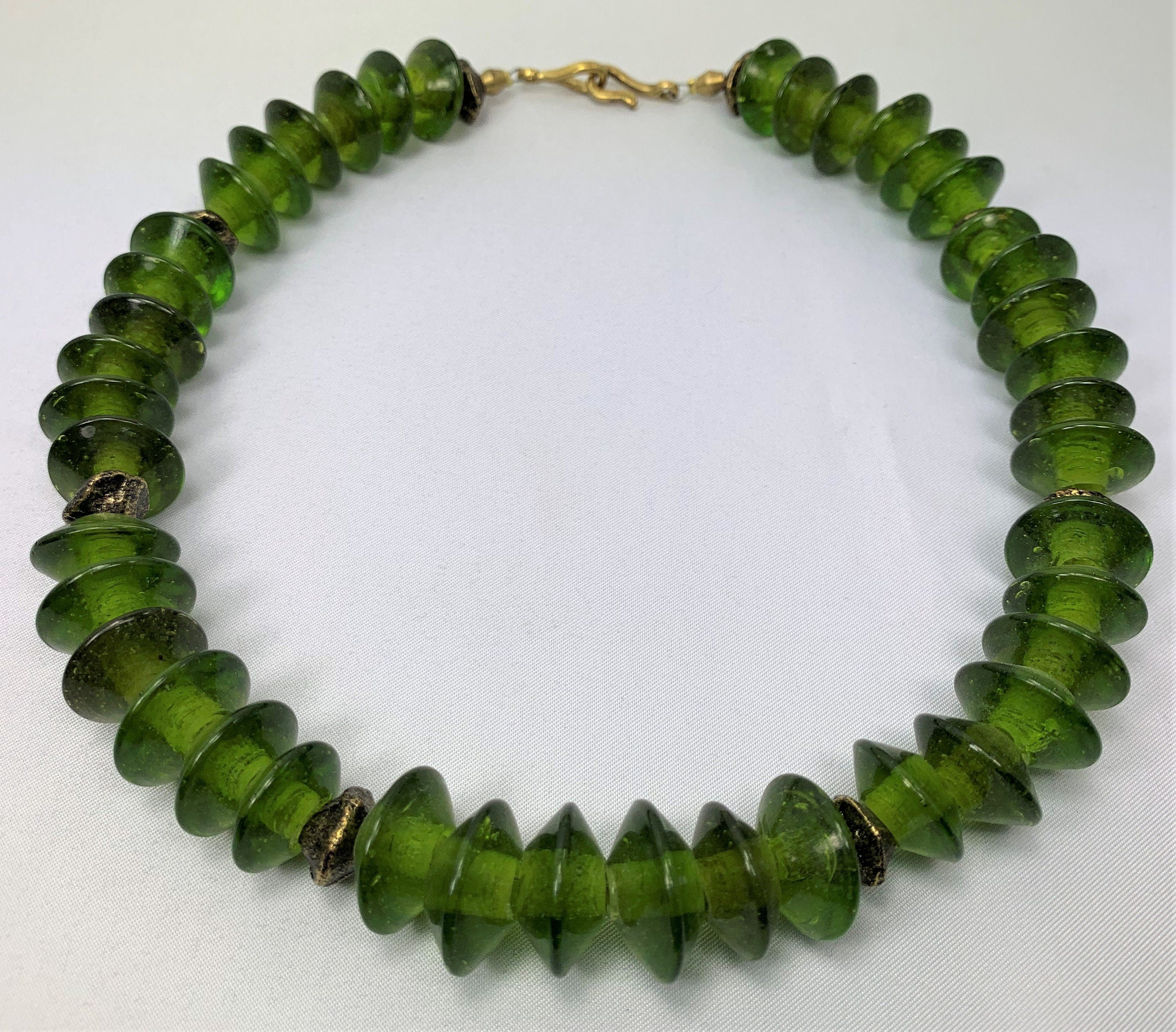 Kette Glasperlen Messing Glass Beads Handmade Unique Necklace
