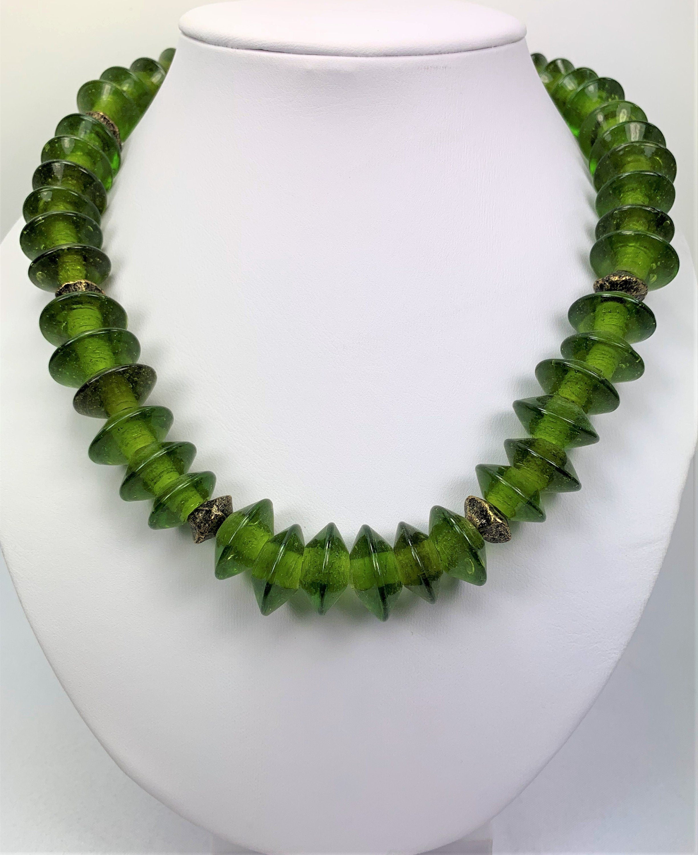 Kette Glasperlen Messing Glass Beads Handmade Unique Necklace