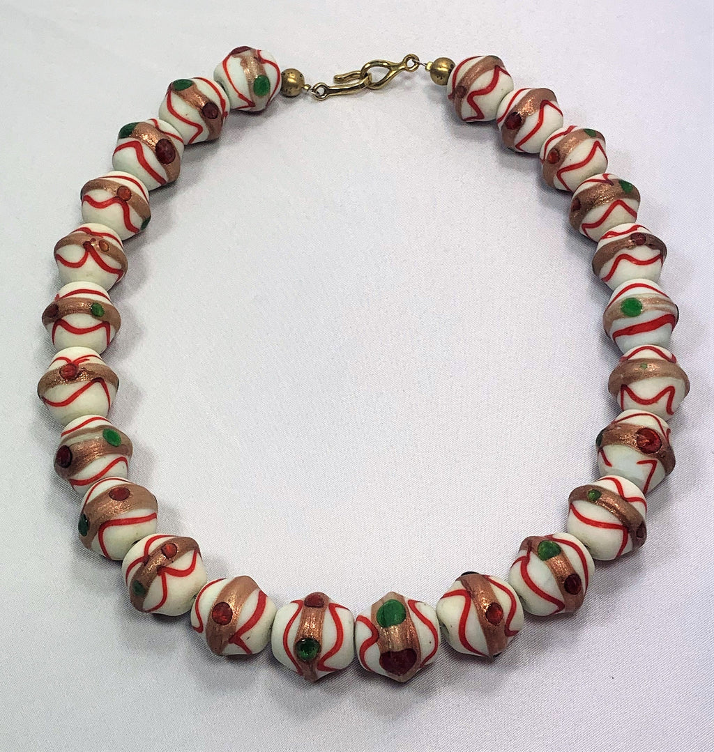 Kette Glasperlen Messing Glass Beads Handmade Unique Necklace