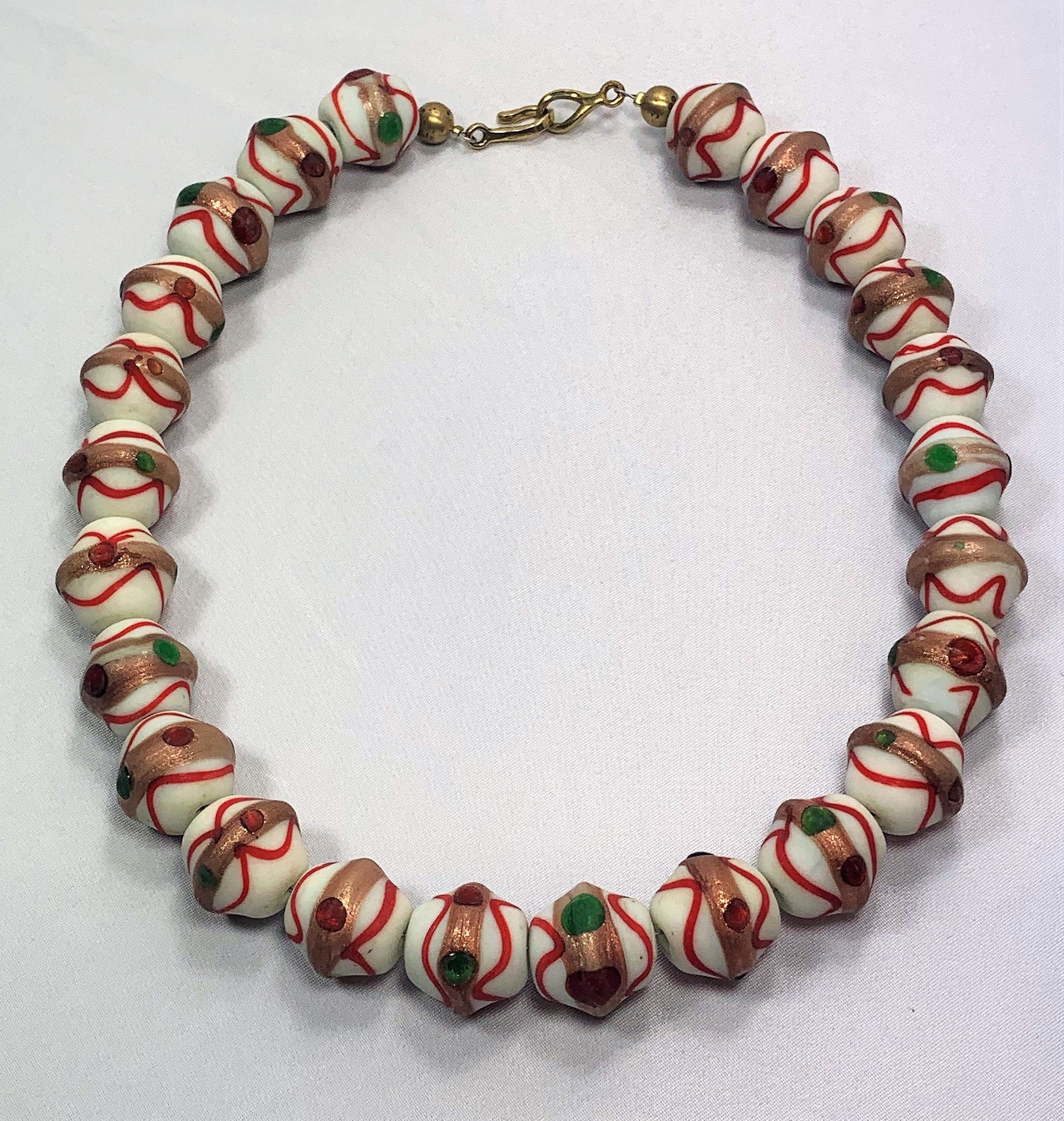 Kette Glasperlen Messing Glass Beads Handmade Unique Necklace