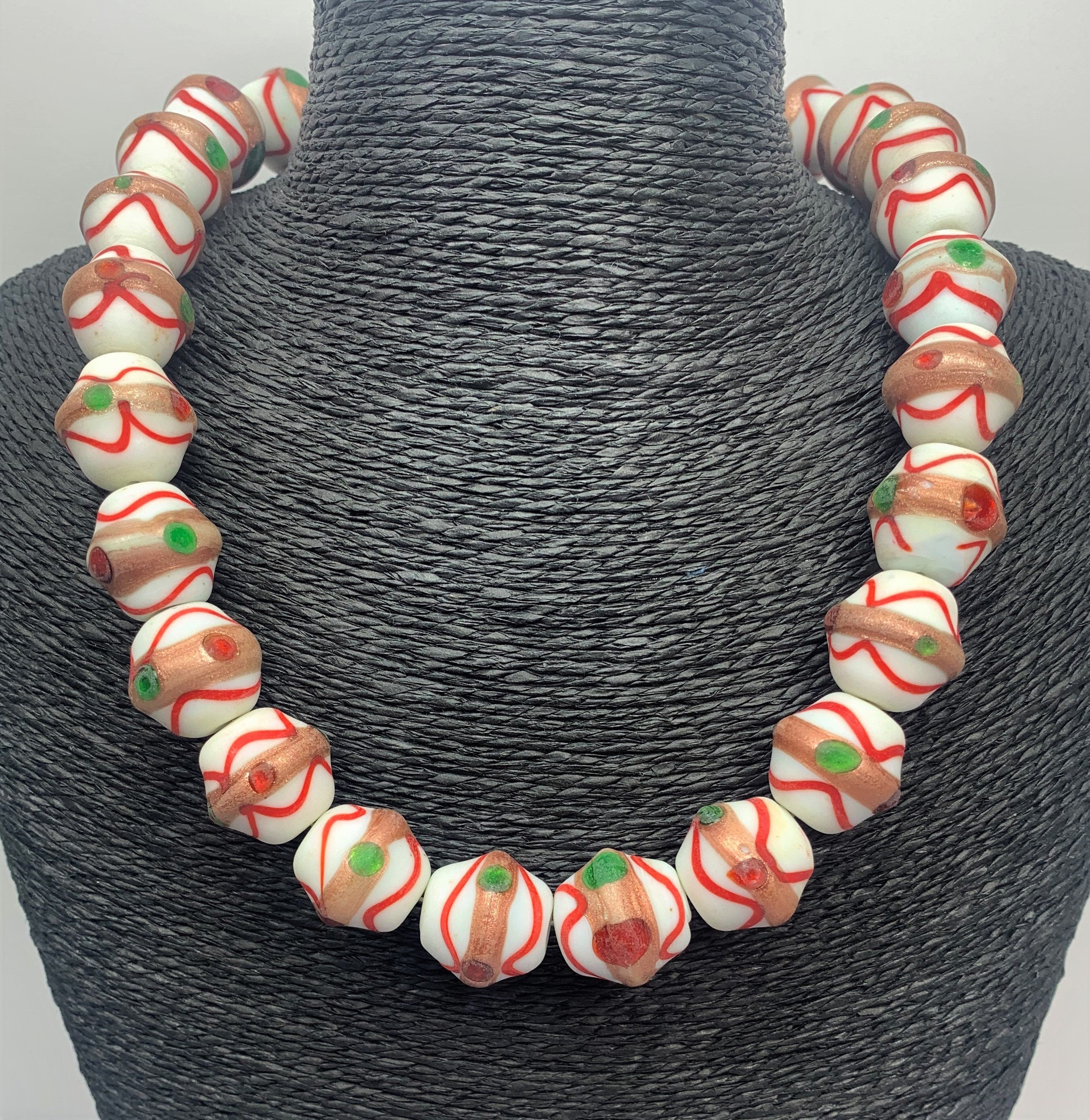 Kette Glasperlen Messing Glass Beads Handmade Unique Necklace