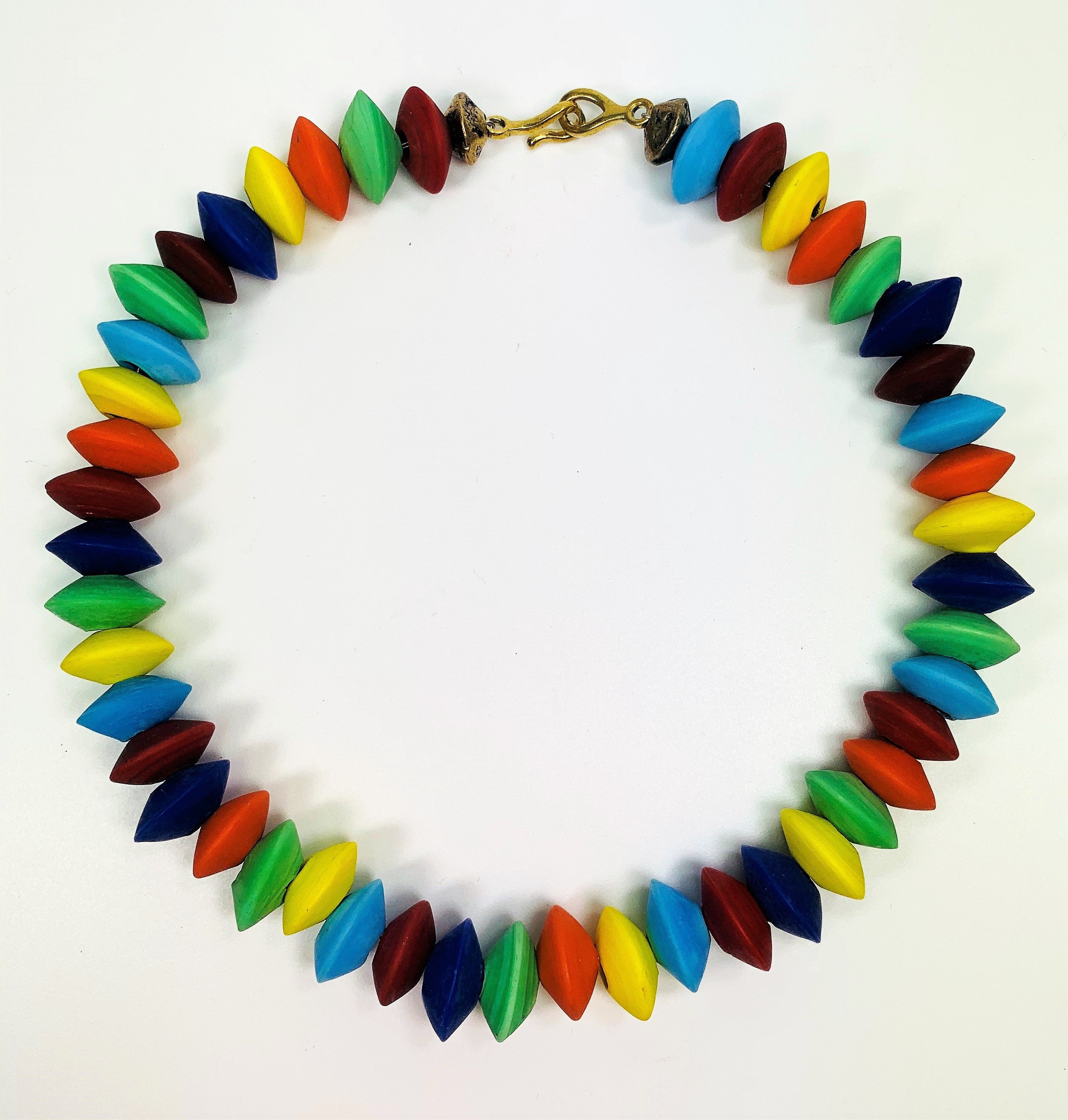Kette Glasperlen Messing Glass Beads Handmade Unique Necklace