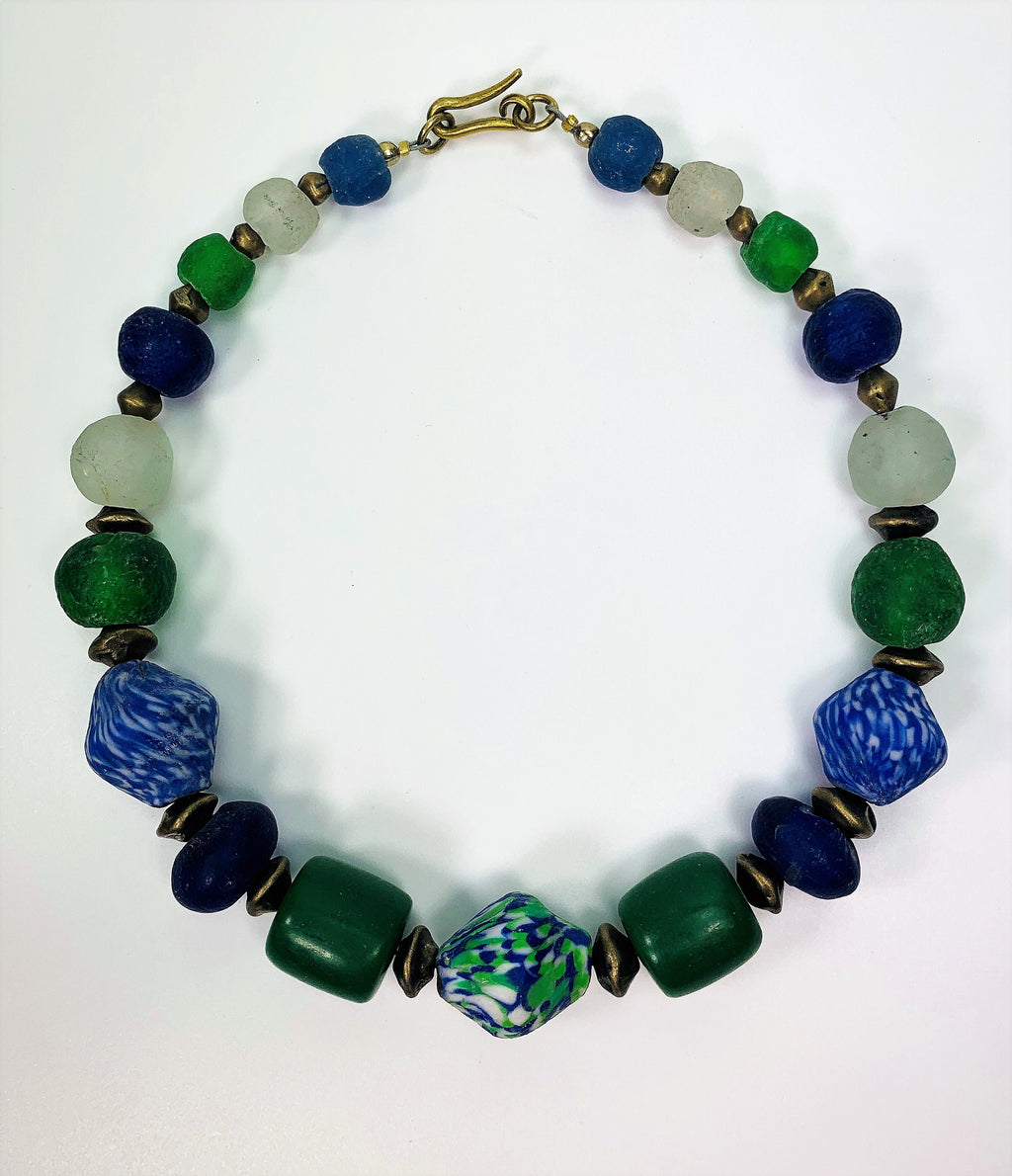 Glass Bead Chain Recycling Krobo Glass Ghana Ethno Chic Tribal Beads Handmade Unique Necklace