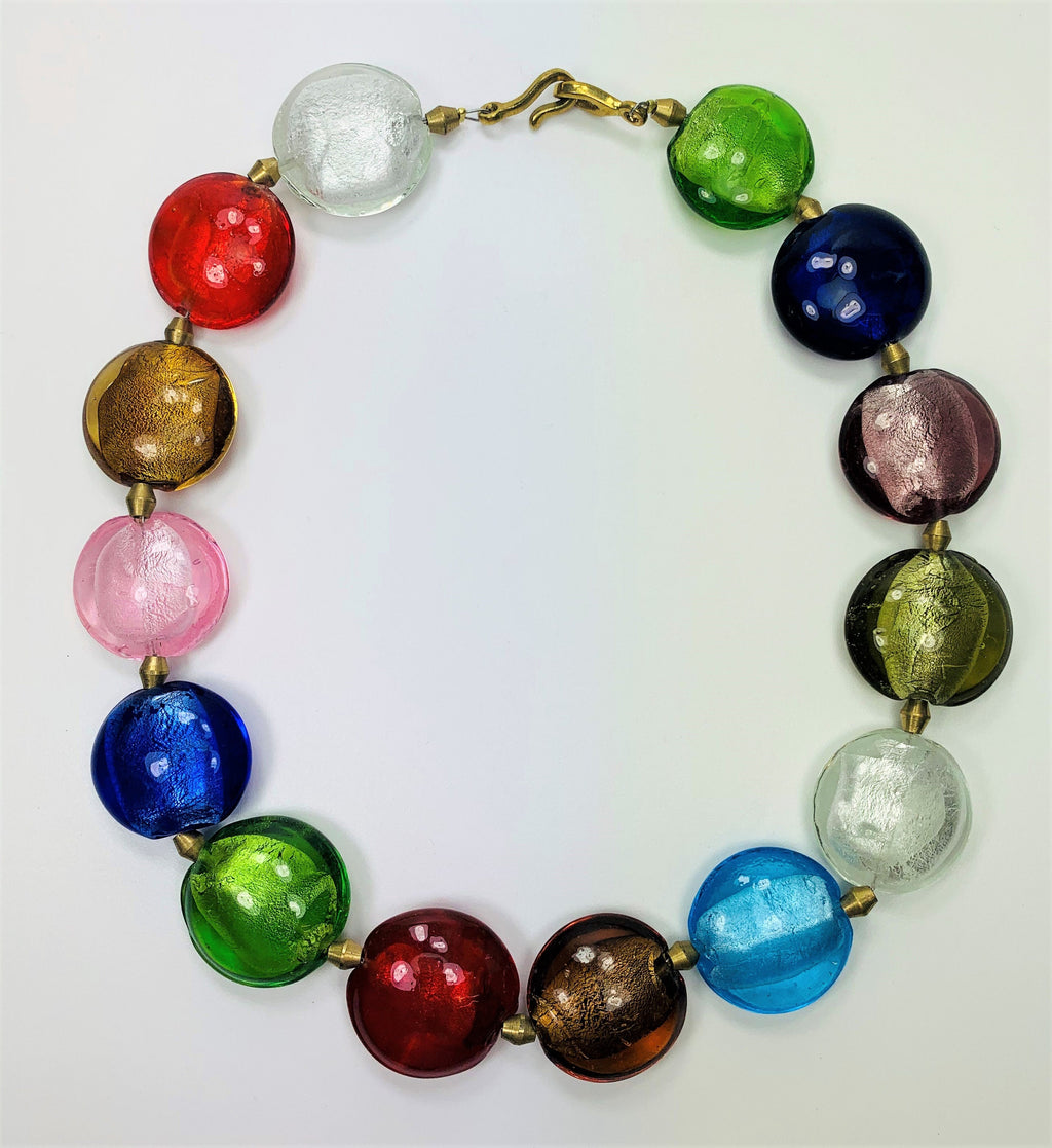 Kette Folierte Glasperlen Handmade Unique Necklace Tribal Beads