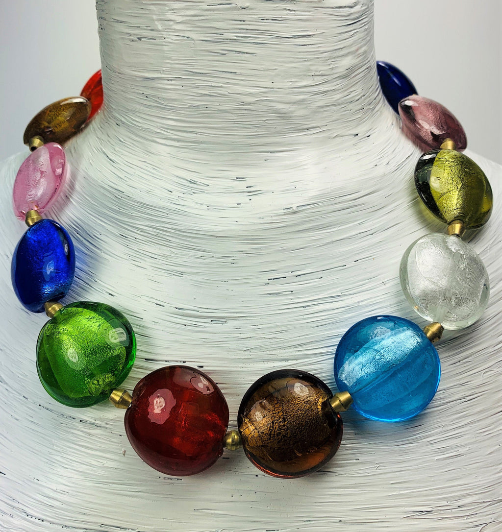 Kette Folierte Glasperlen Handmade Unique Necklace Tribal Beads