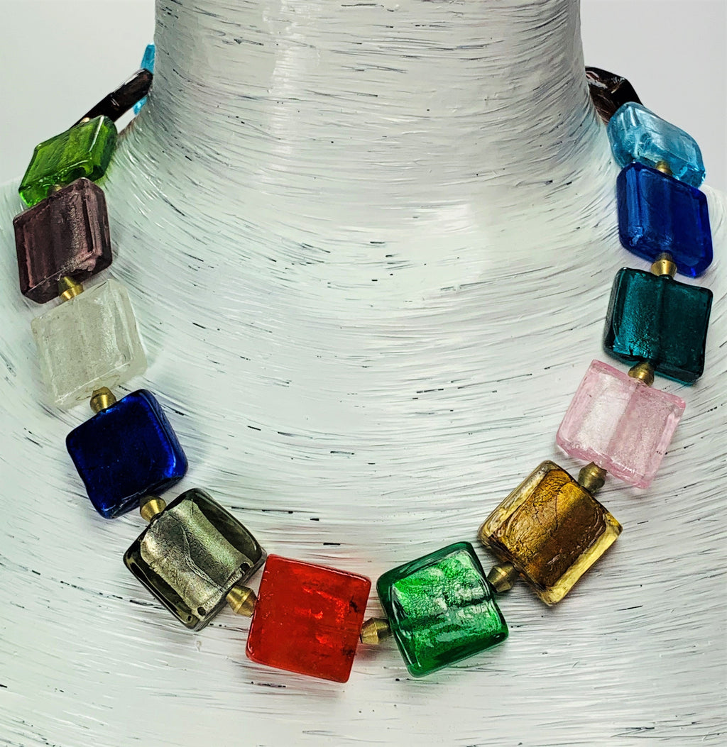 Kette Folierte Glasperlen Handmade Unique Necklace Tribal Beads