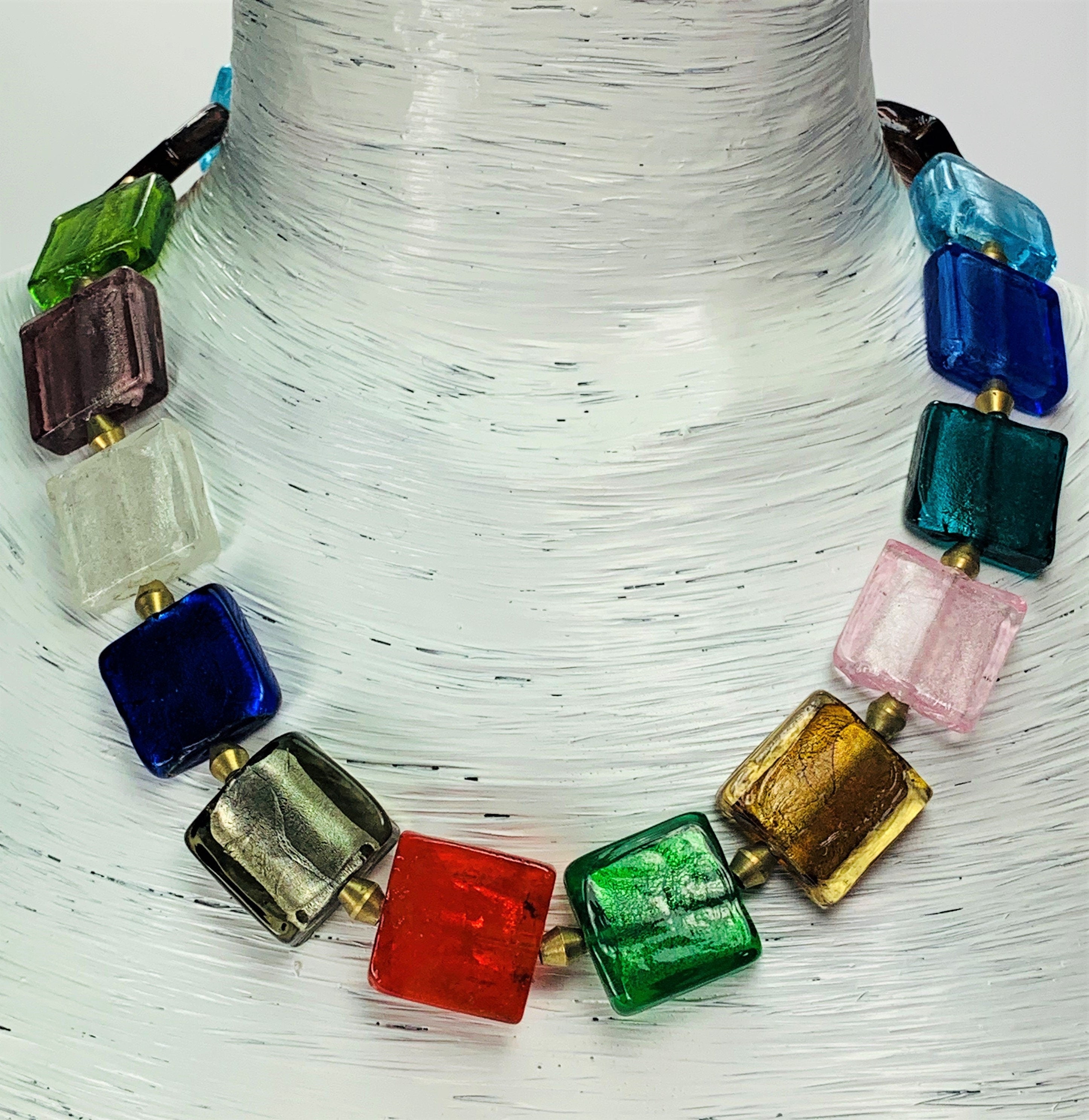 Kette Folierte Glasperlen Handmade Unique Necklace Tribal Beads