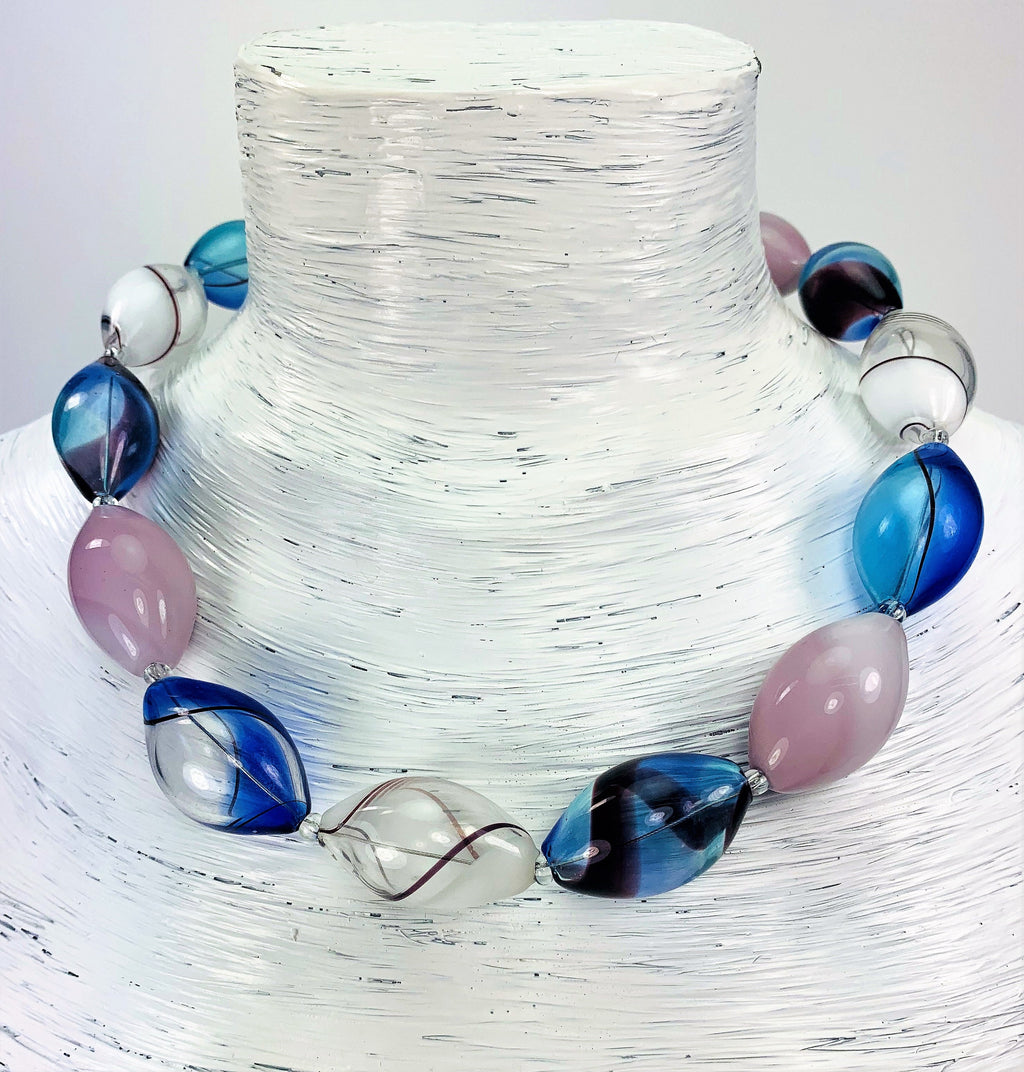 Kette Hohlglasperlen Formschön Lampwork Beads Unique Glass Necklace Ethno Chic