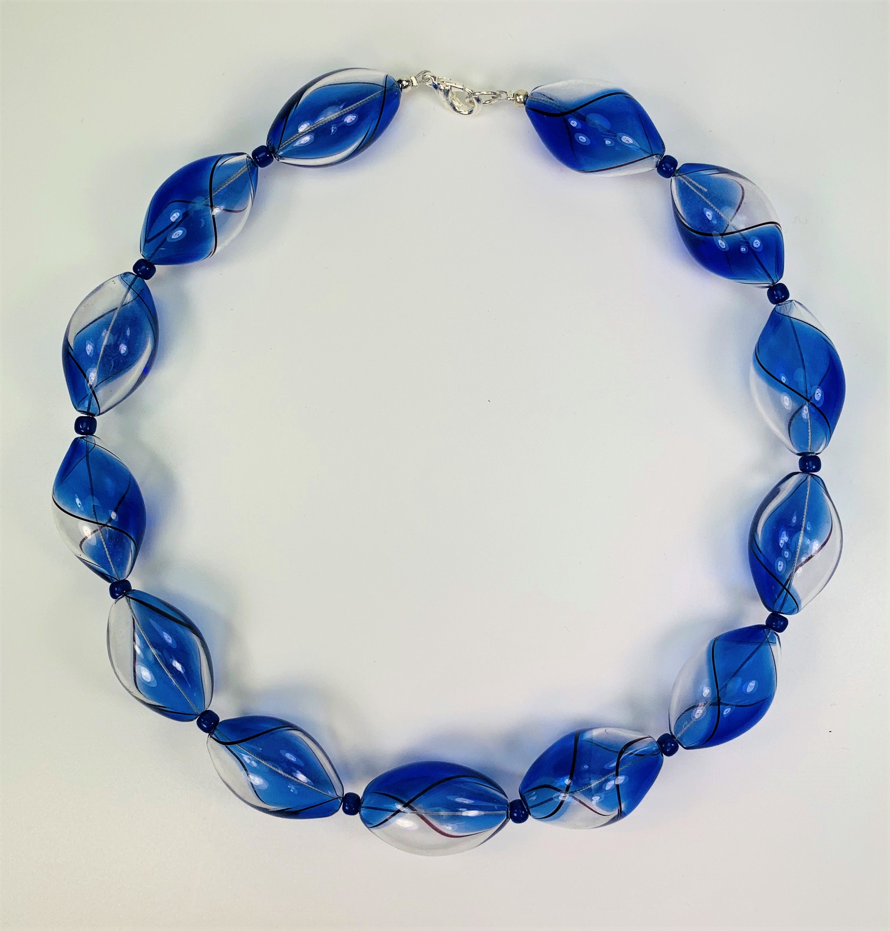 Kette Hohlglasperlen Formschön Lampwork Beads Unique Glass Necklace Ethno Chic