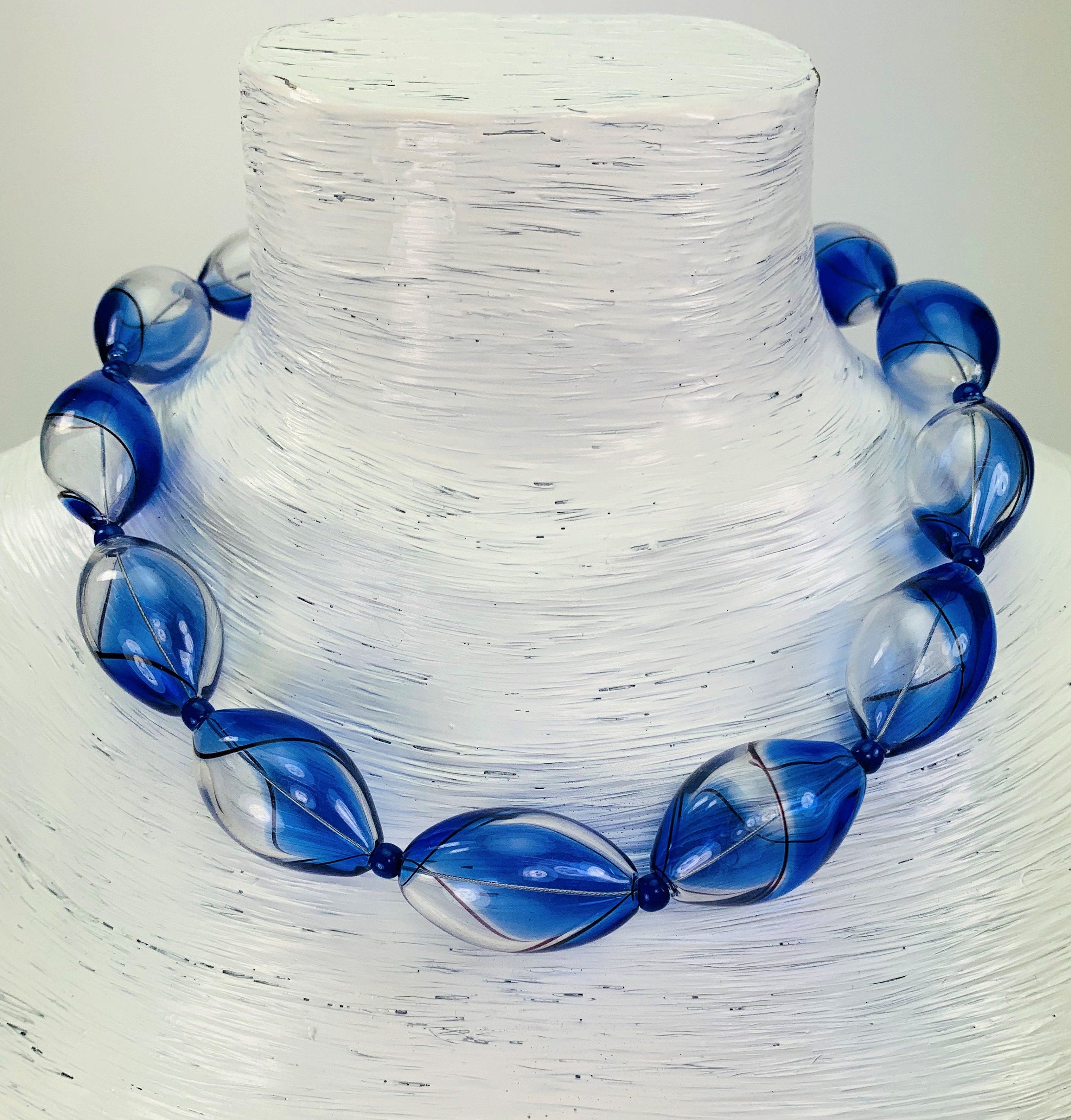 Kette Hohlglasperlen Formschön Lampwork Beads Unique Glass Necklace Ethno Chic