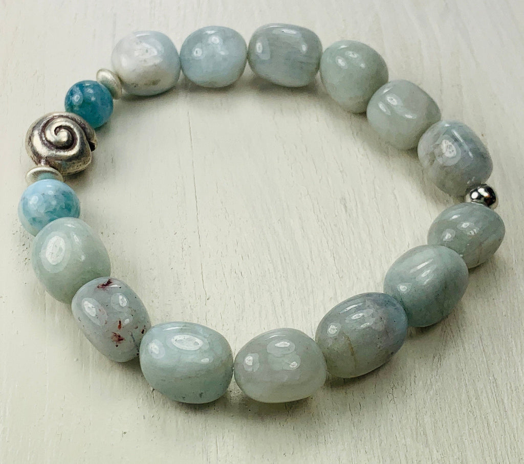 Armband Aqumarin Larimar Amaronit Silber Beads  Unique Chic Handmade Bracelet