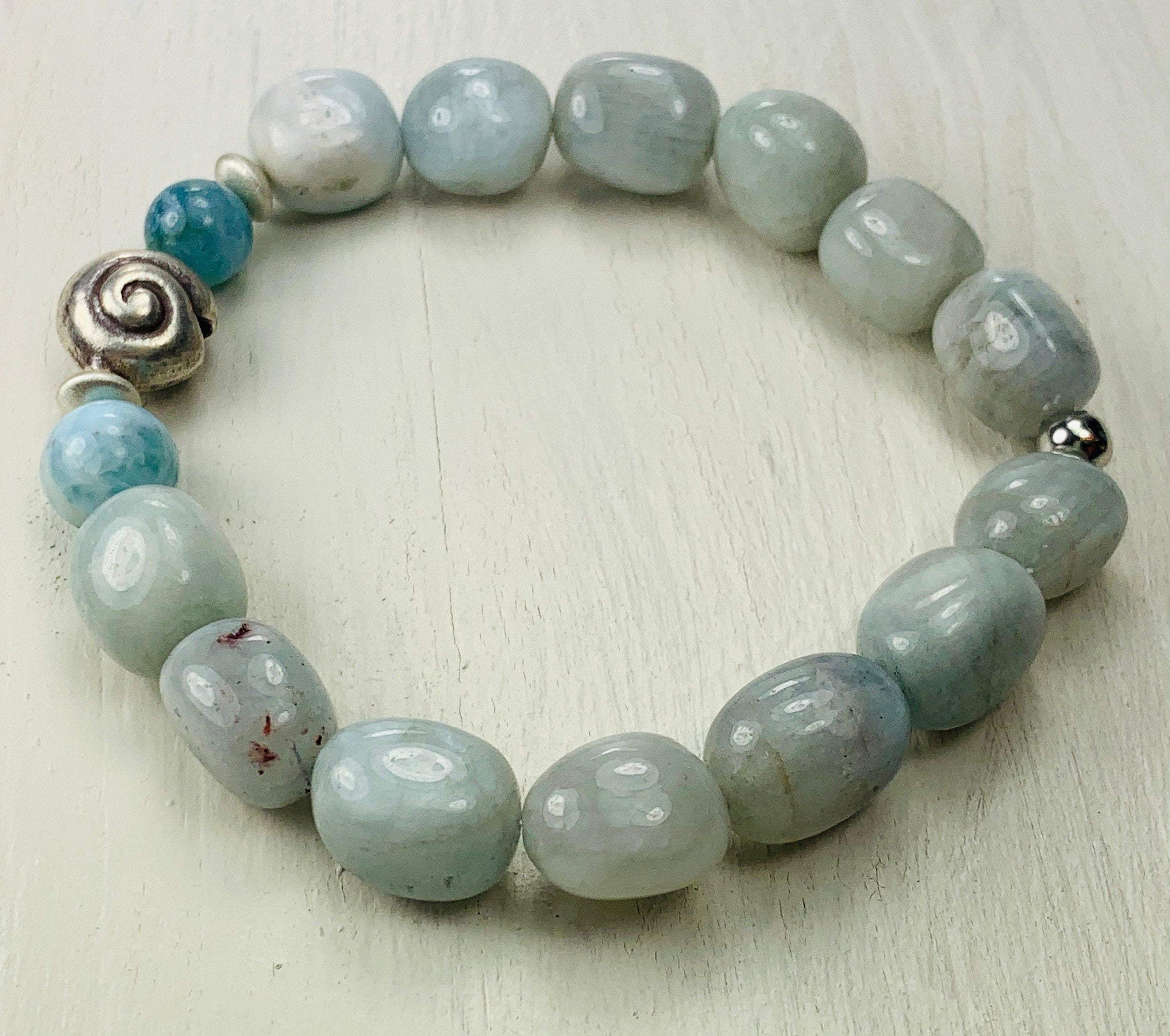 Armband Aqumarin Larimar Amaronit Silber Beads  Unique Chic Handmade Bracelet