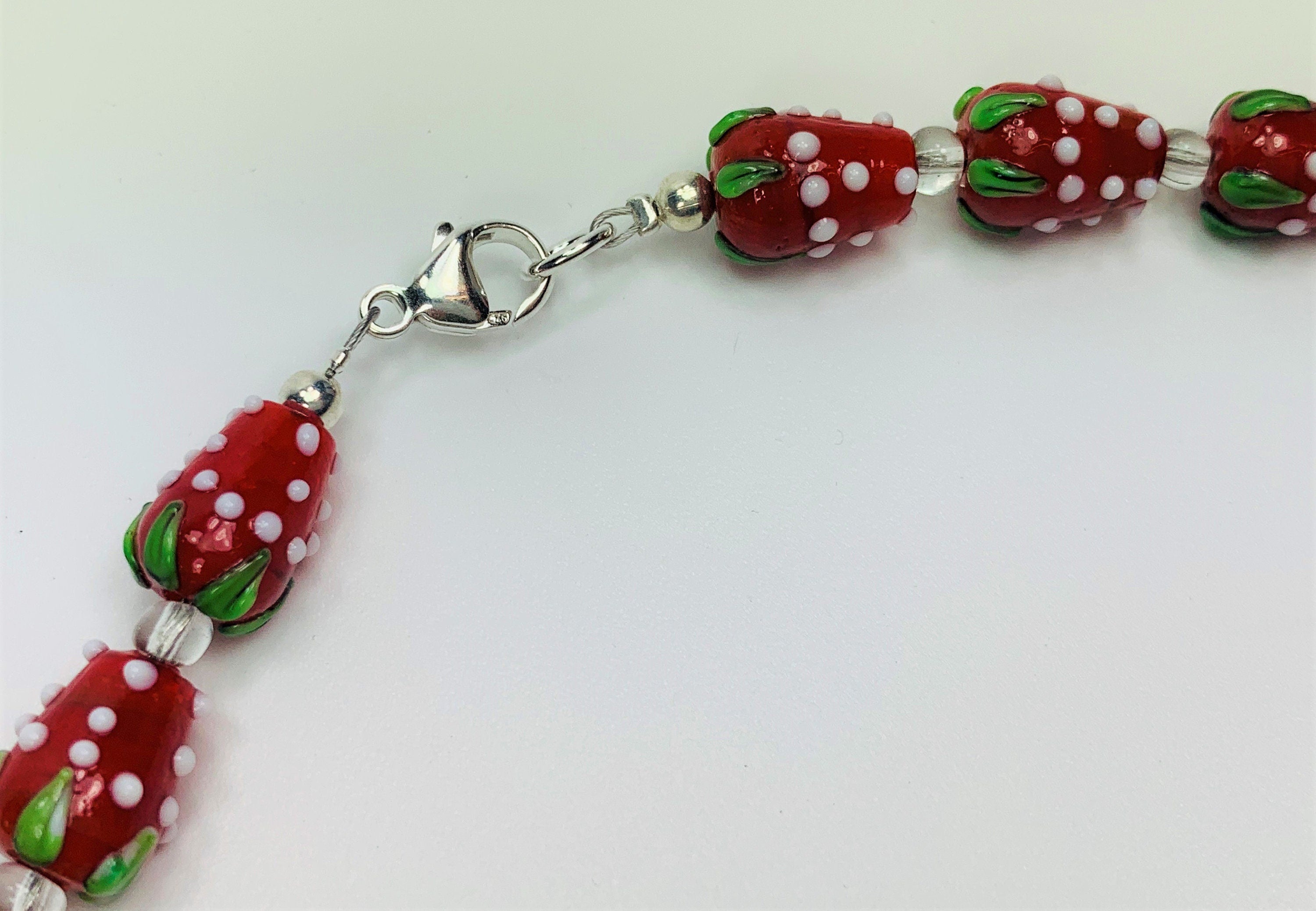Kette Glasperlen Erdbeeren Glass Beads Handmade Unique Necklace