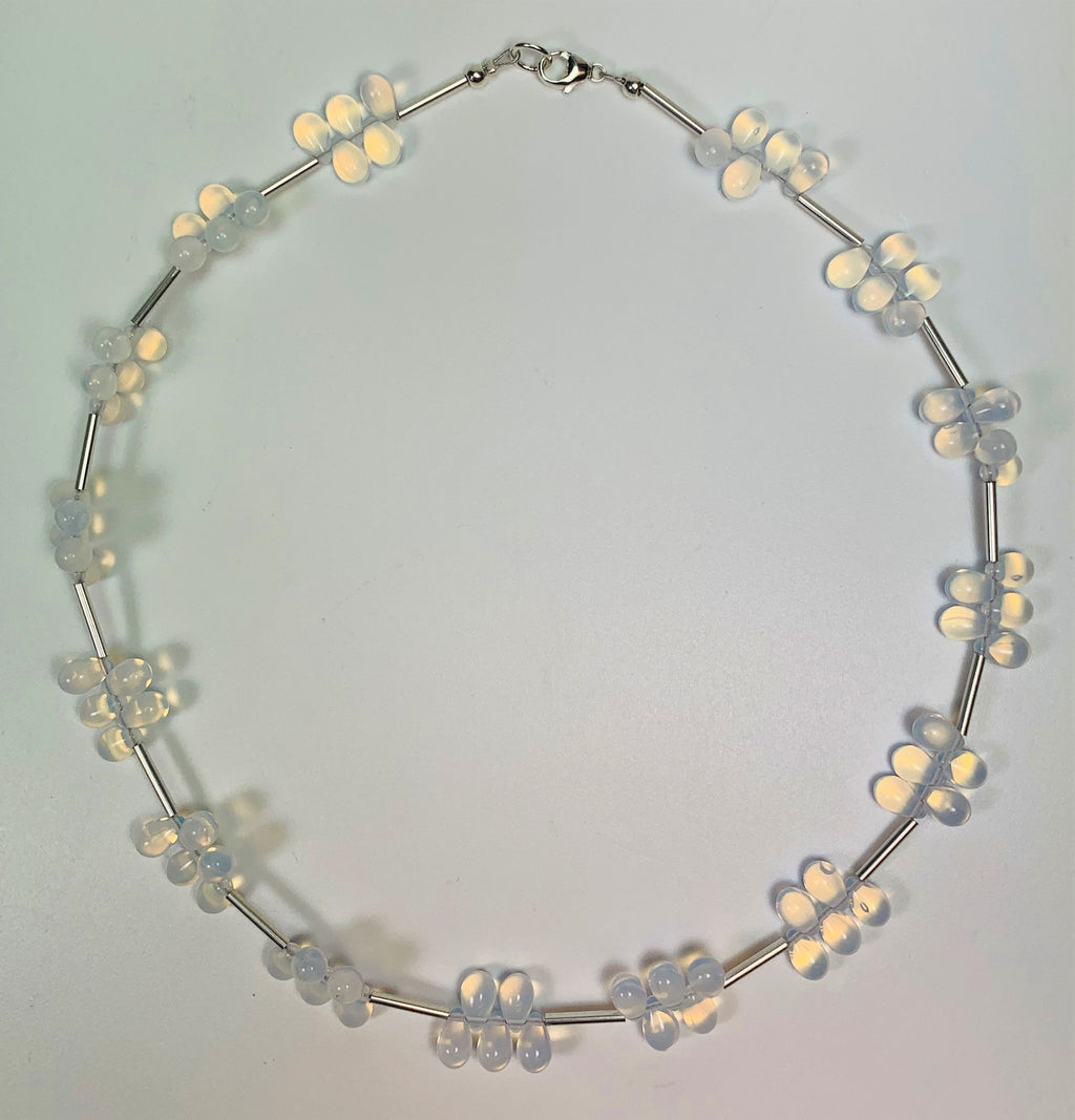 Opal Glass Necklace Bohemian Glass Beads Handmade Unique Necklace
