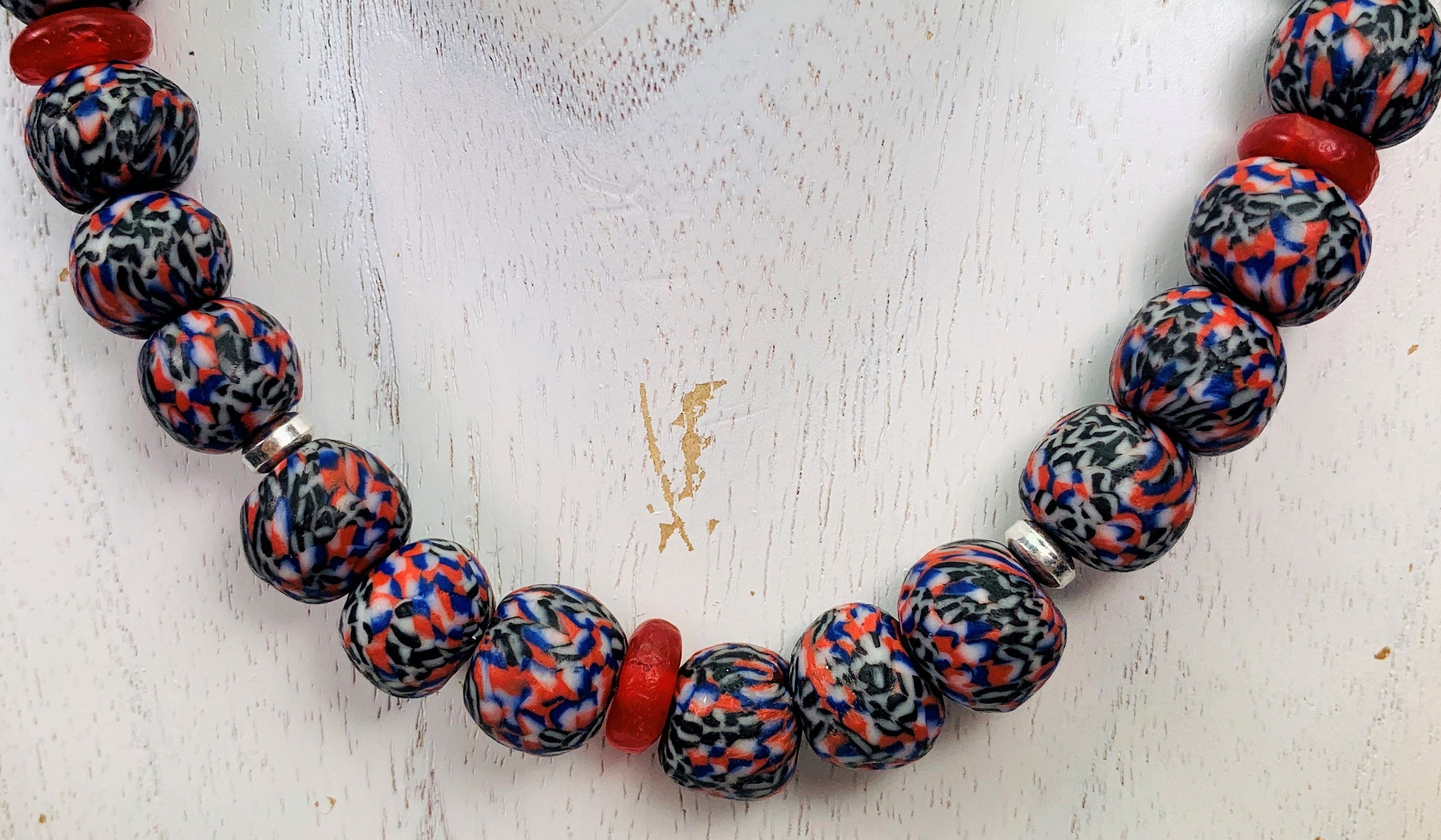 Kette Glasperlen Recycling Kroba Glass Ghana Tribal Beads Handmade Unique Necklace